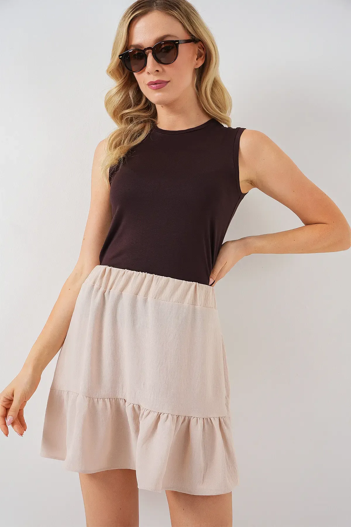 Kadın Ayrobin Mini Etek 8054 - Krem