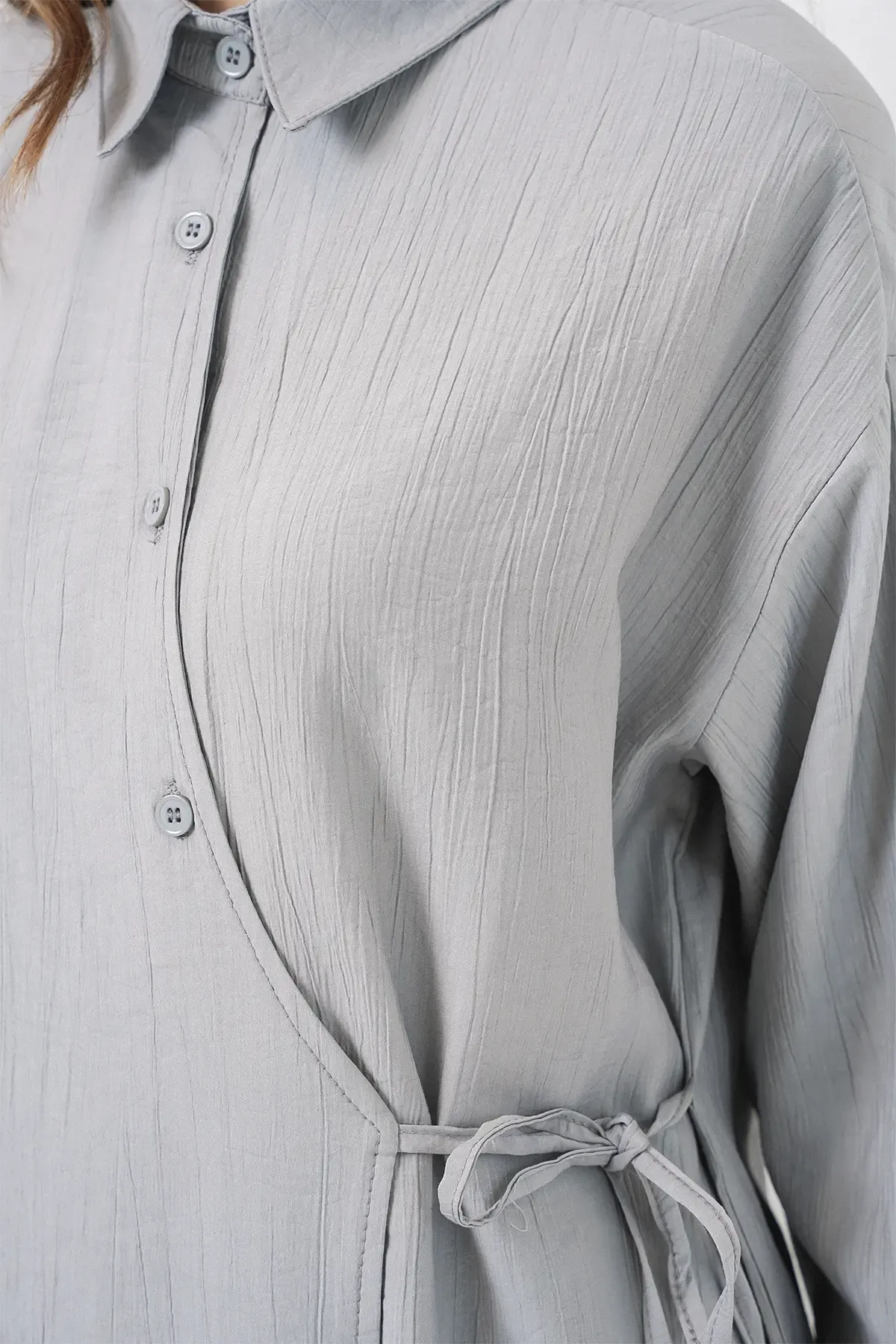 Kadın Bağcıklı Tunik Pantolon İkili Takım 6752 - Gri