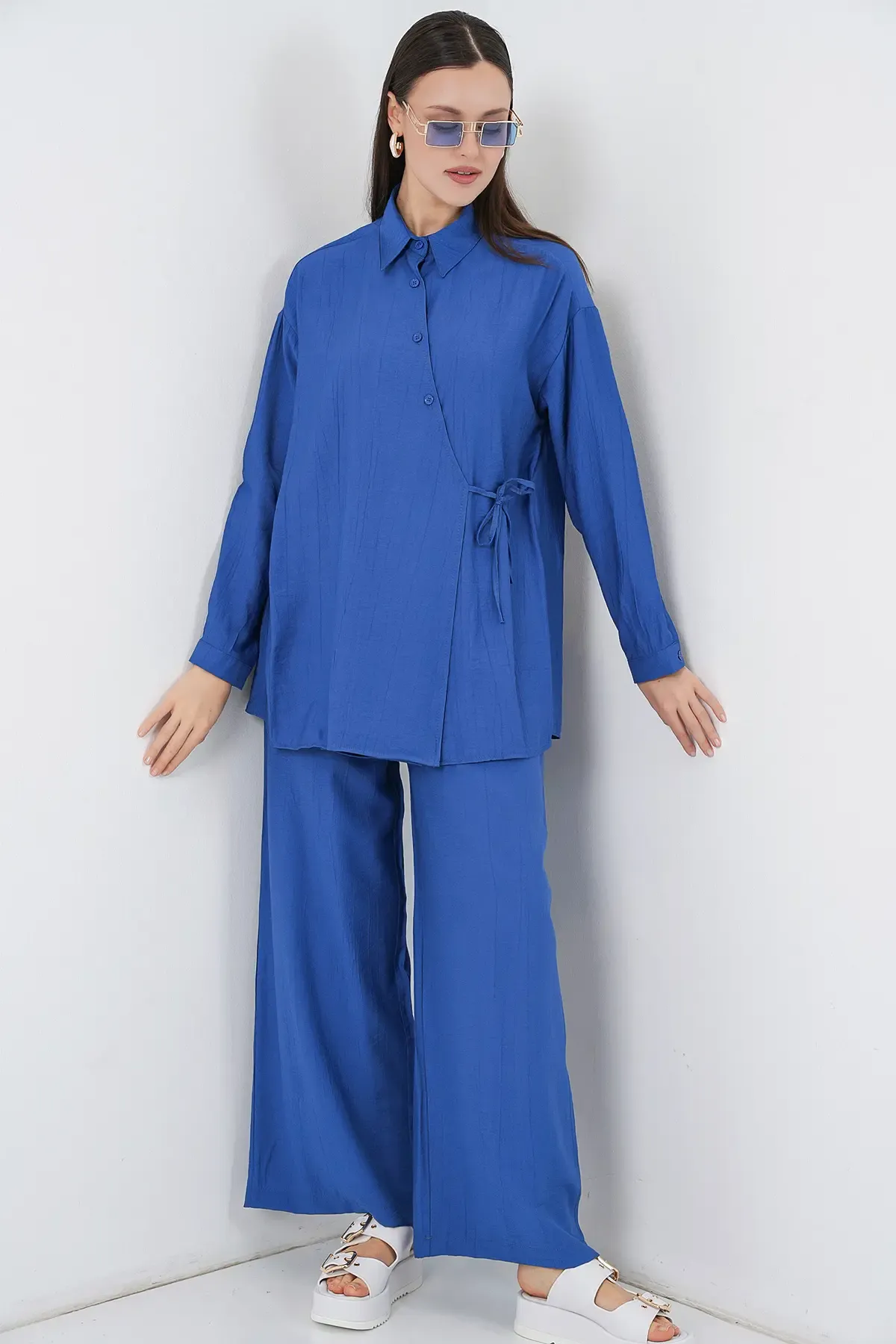 Kadın Bağcıklı Tunik Pantolon İkili Takım 6752 - İndigo