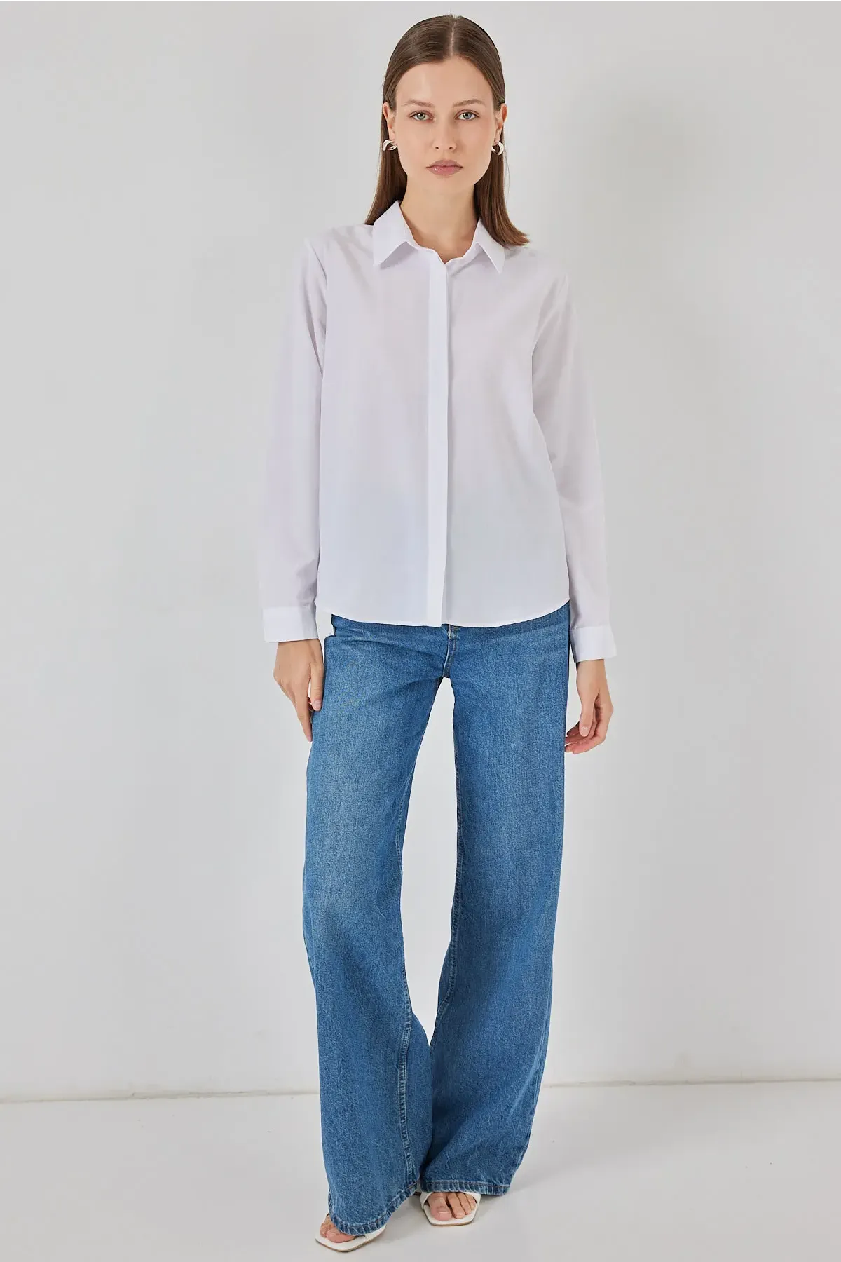 Kadın Basic Gömlek 20348 - Beyaz