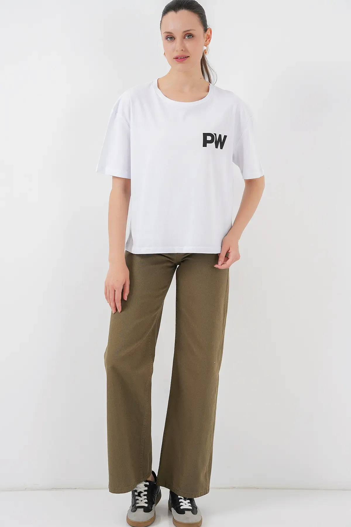 Kadın Baskılı Basic Tişört 4343 - Beyaz