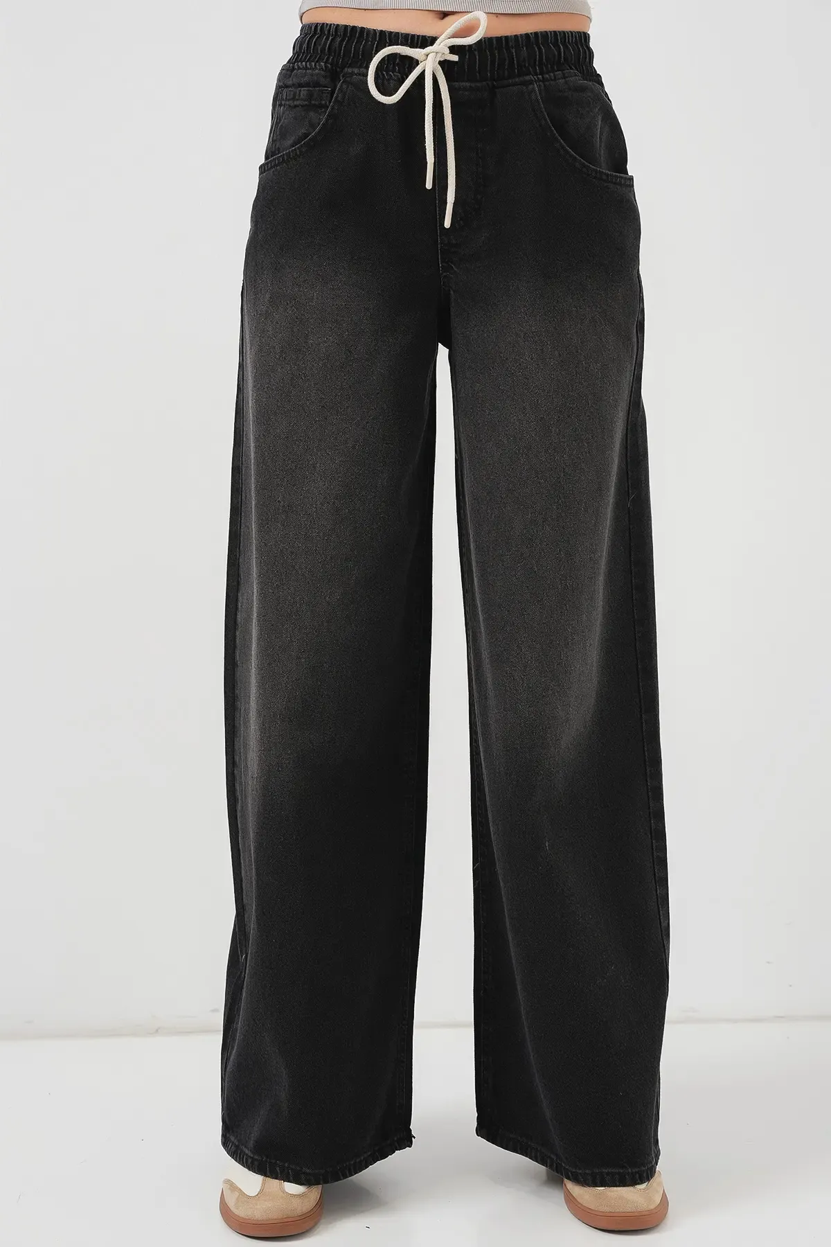 Kadın Bol Paça Kot Pantolon 6705 - Siyah