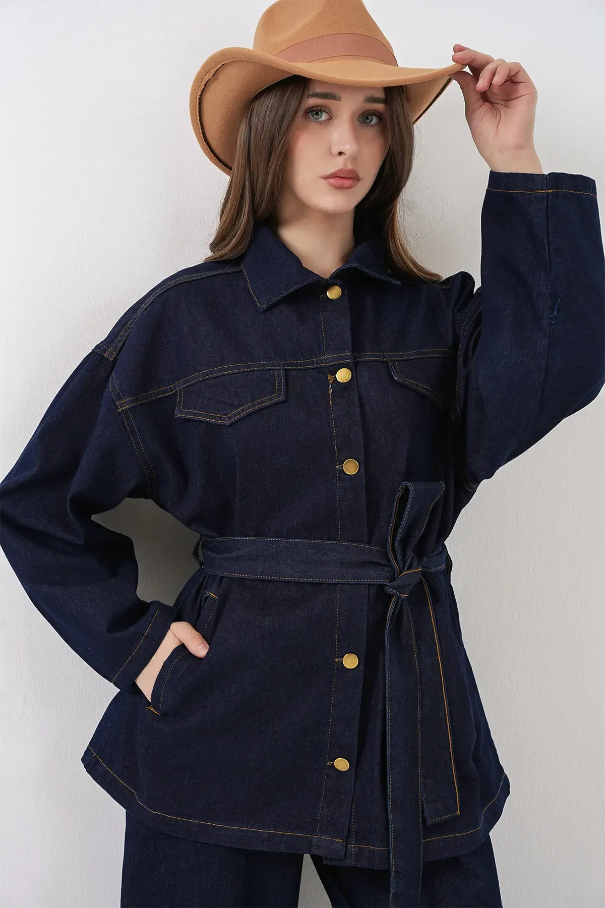 Kadın Ceket Pantolon Kot İkili Takım 30059 - Lacivert