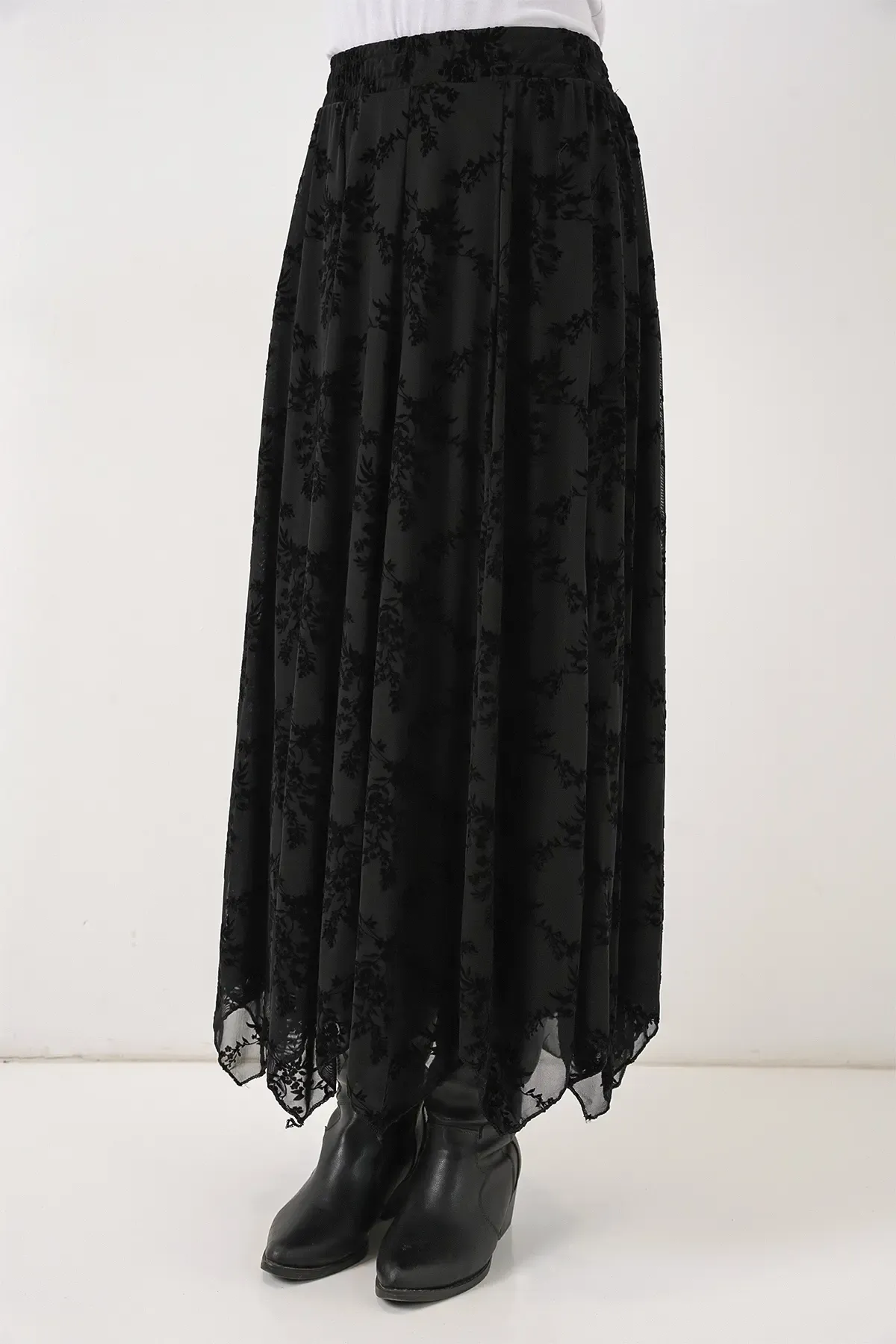 Kadın Desenli Astarlı Etek 8059 - Siyah