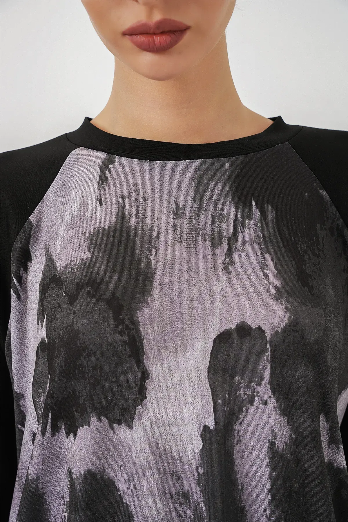 Kadın Desenli Oversize Tunik Pantolon İkili Takım 55462 - Siyah