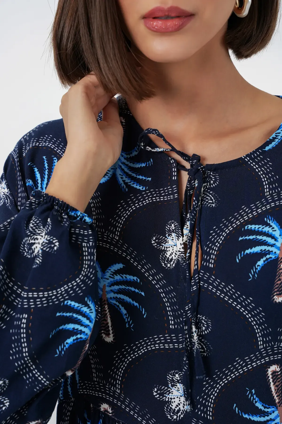 Kadın Desenli Tesettür Elbise 2594 - Lacivert