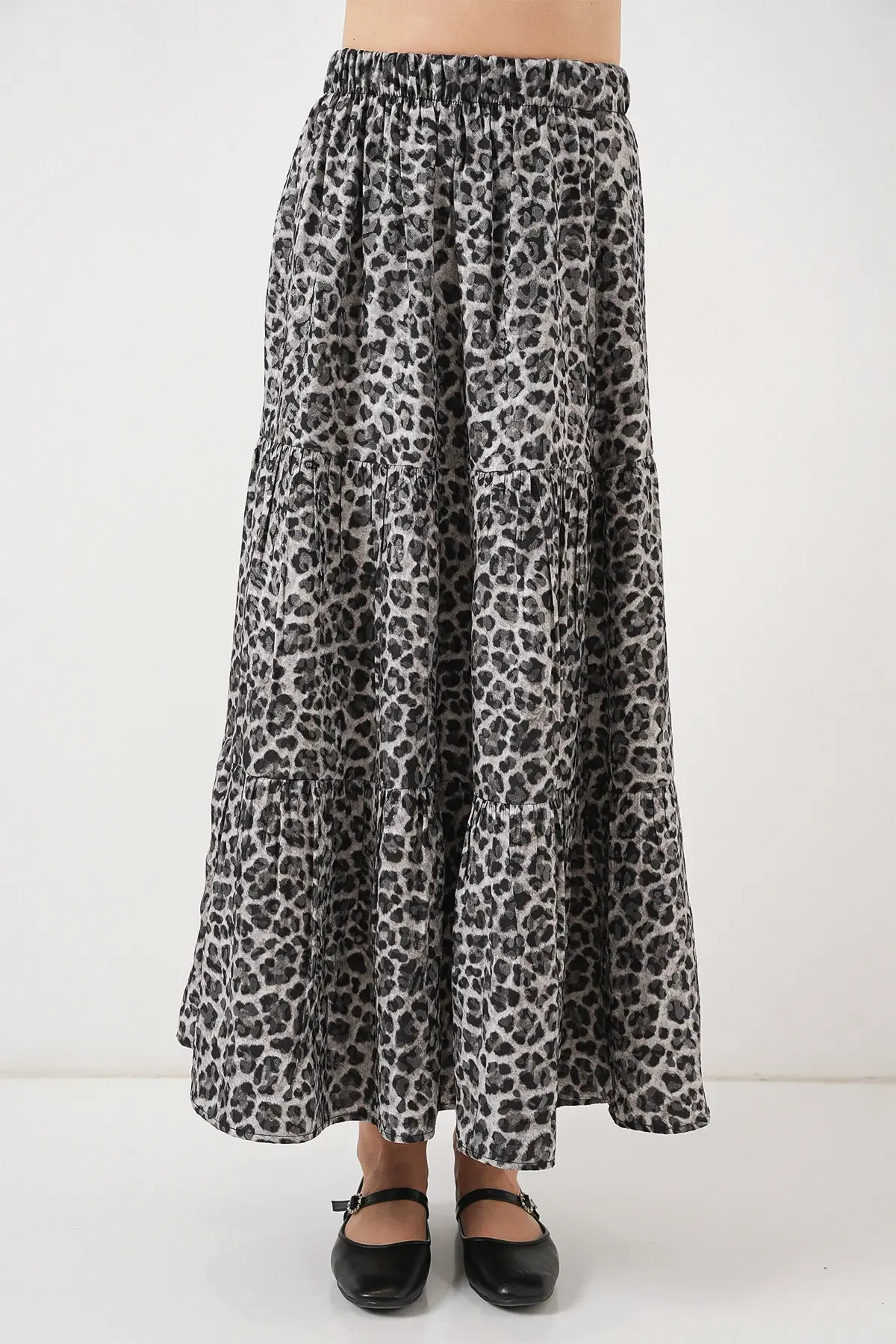 Kadın Desenli Uzun Etek 8053 - Antrasit