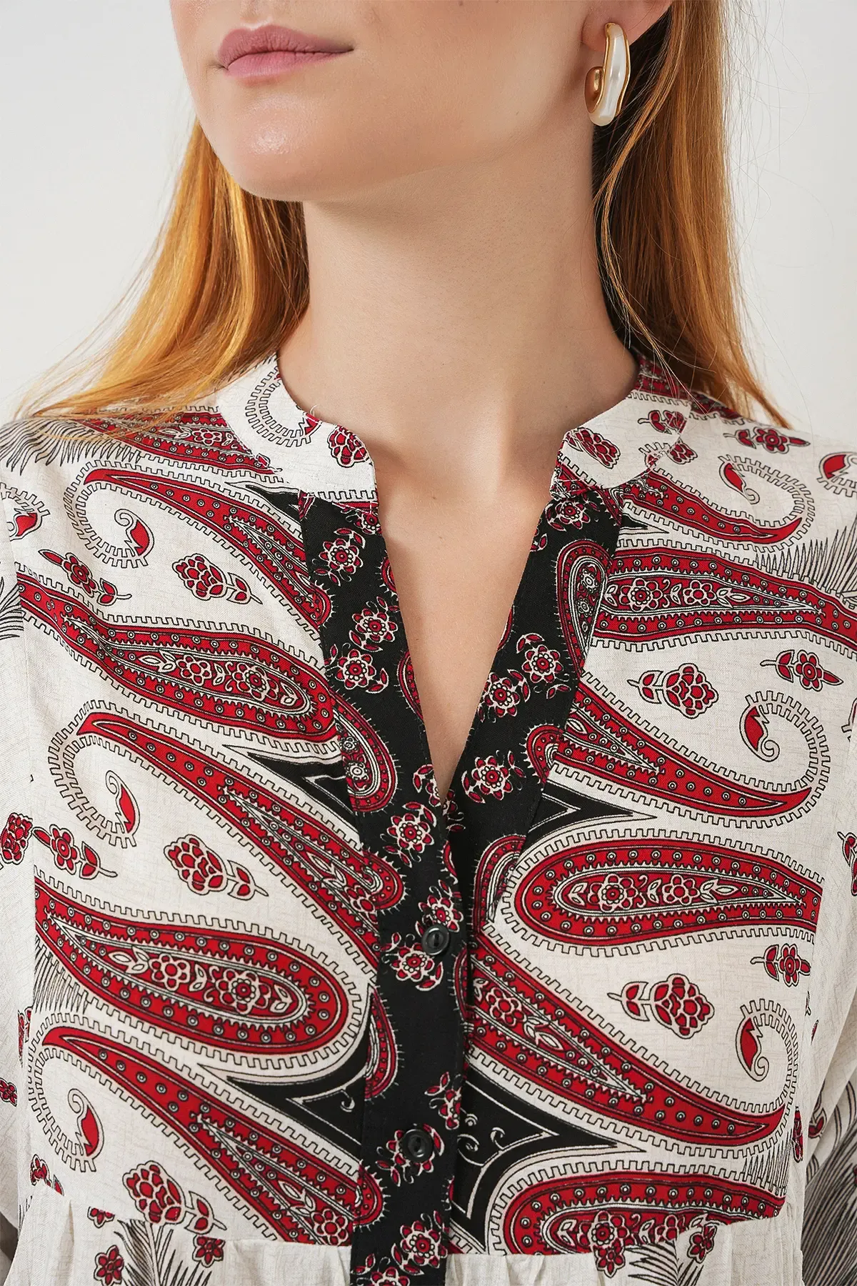 Kadın Desenli Uzun Tesettür Elbise 2585 - A.Kırmızı