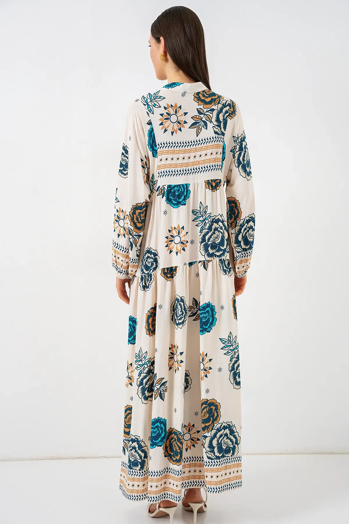 Kadın Desenli Uzun Tesettür Elbise 2585 - A.SAKS