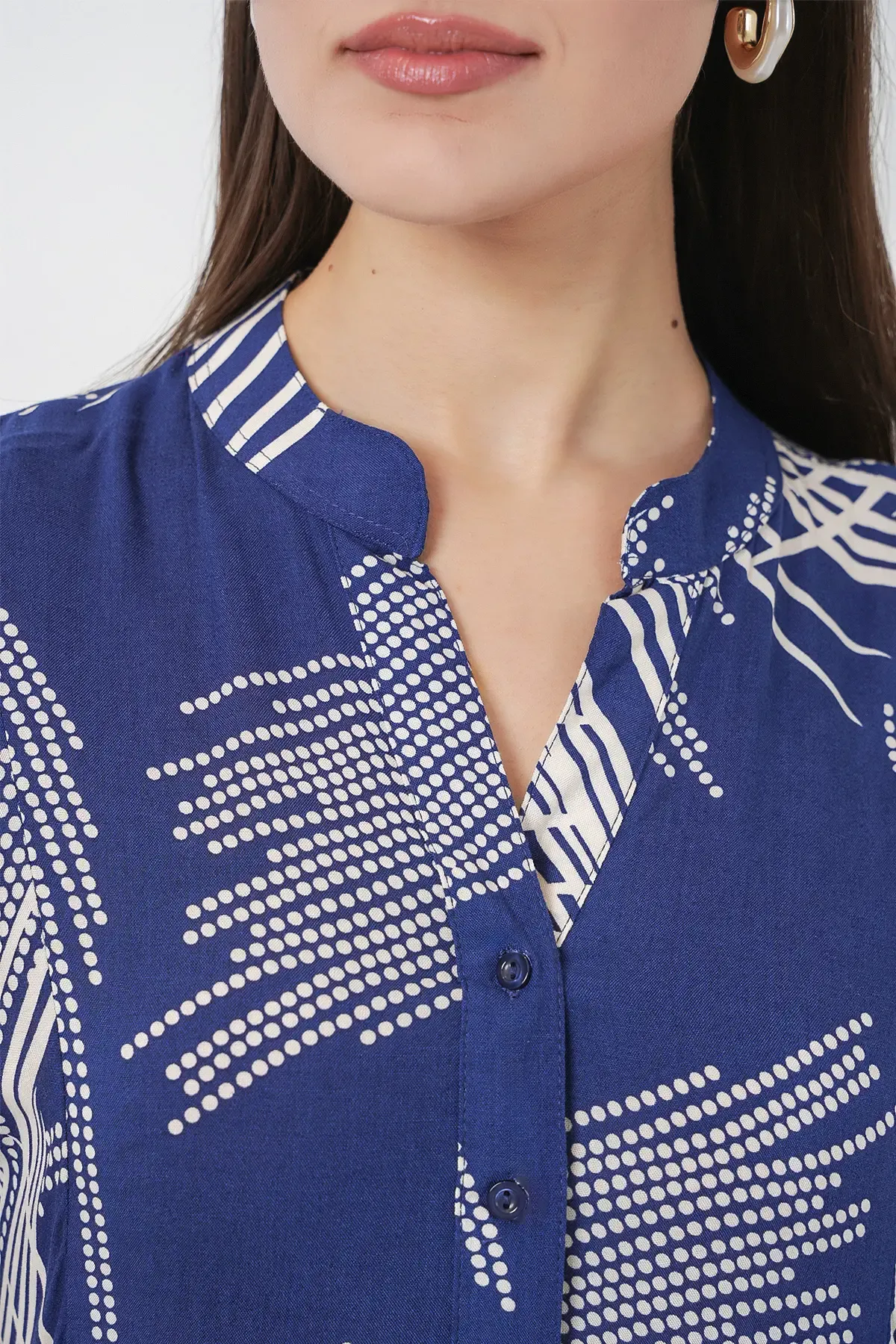 Kadın Desenli Uzun Tesettür Elbise 2585 - C.Lacivert