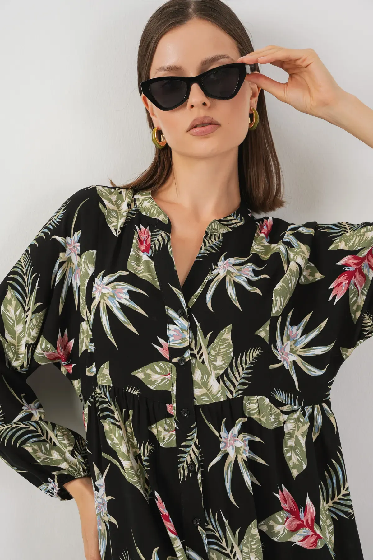 Kadın Desenli Uzun Tesettür Elbise 2585 - K. Siyah