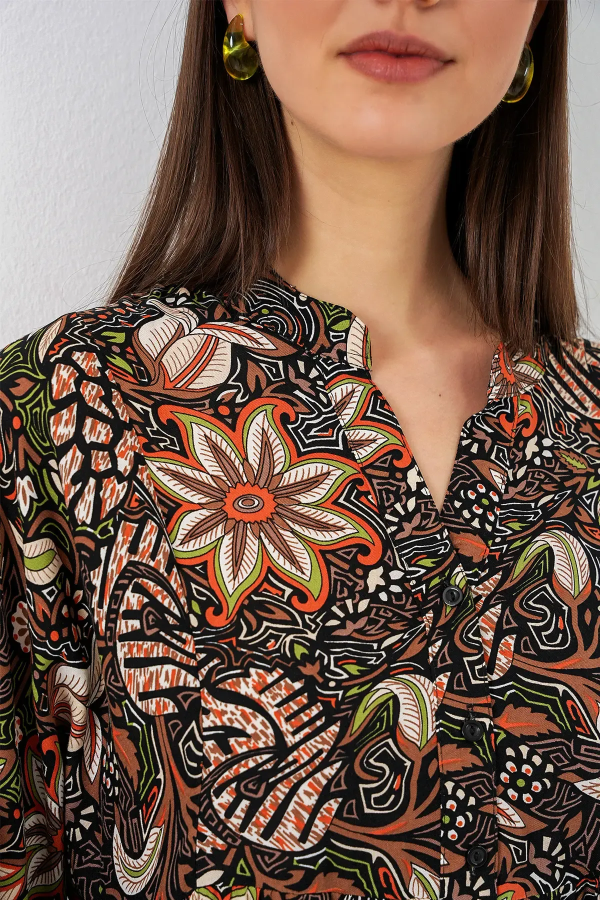 Kadın Desenli Uzun Tesettür Elbise 2585 - L. Siyah