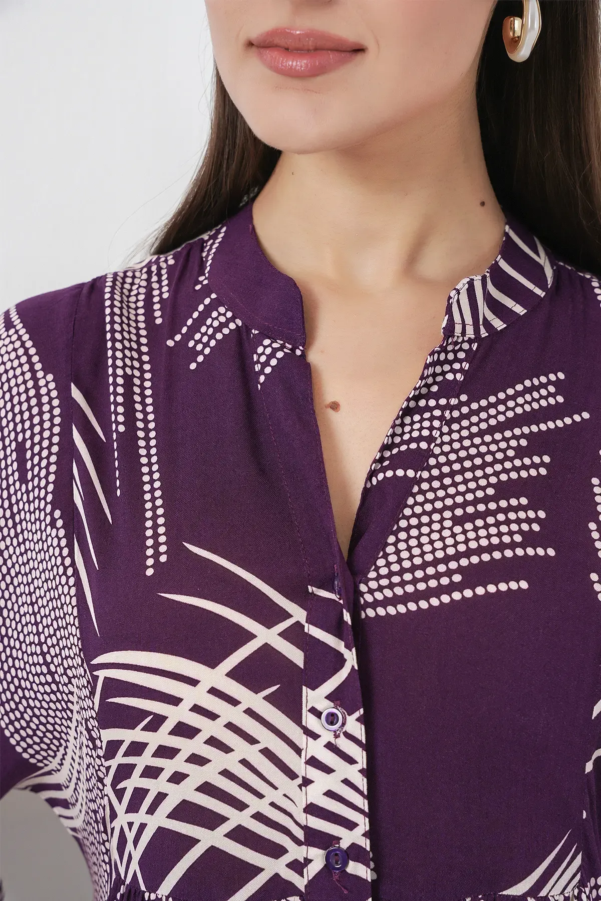 Kadın Desenli Uzun Tesettür Elbise 2585 - Mor