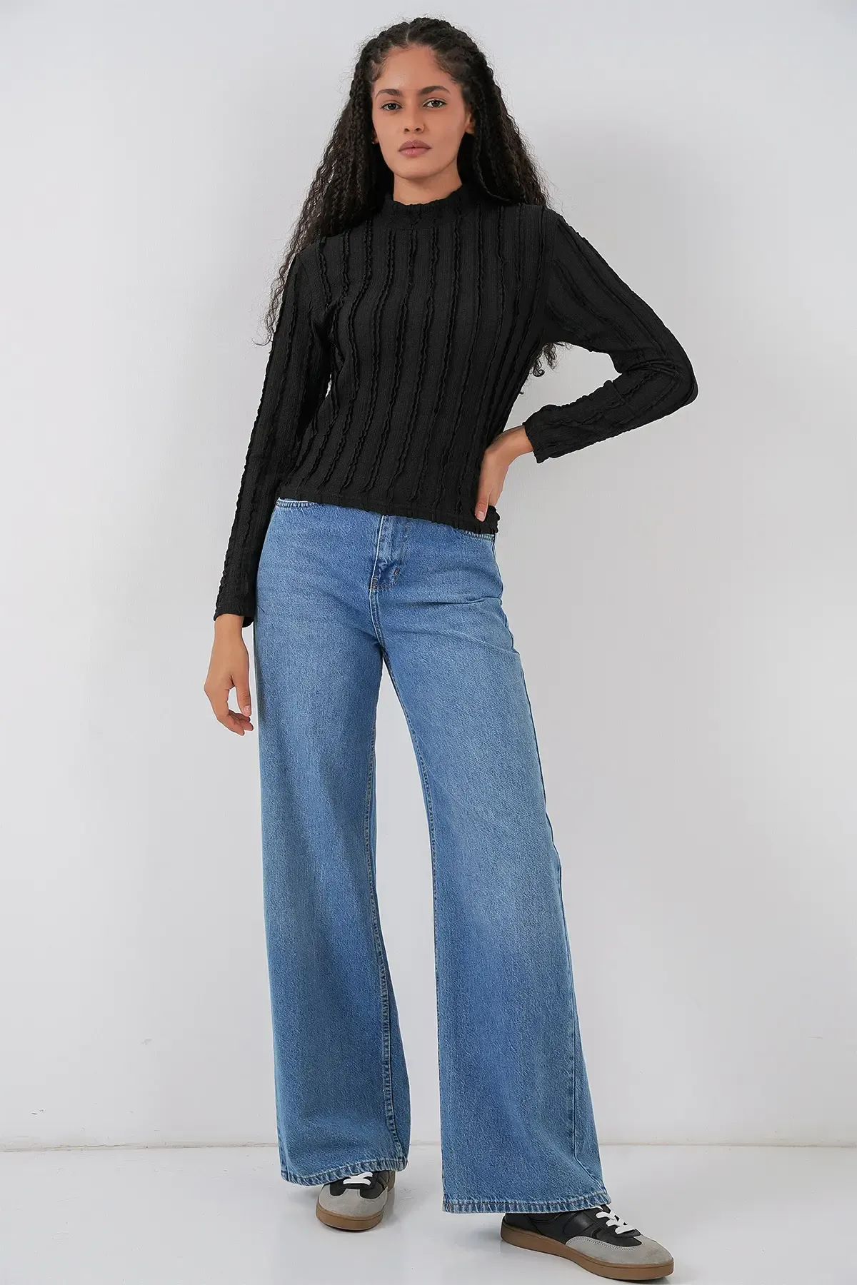 Kadın Dokulu Esnek Örme Bluz 975 - Siyah