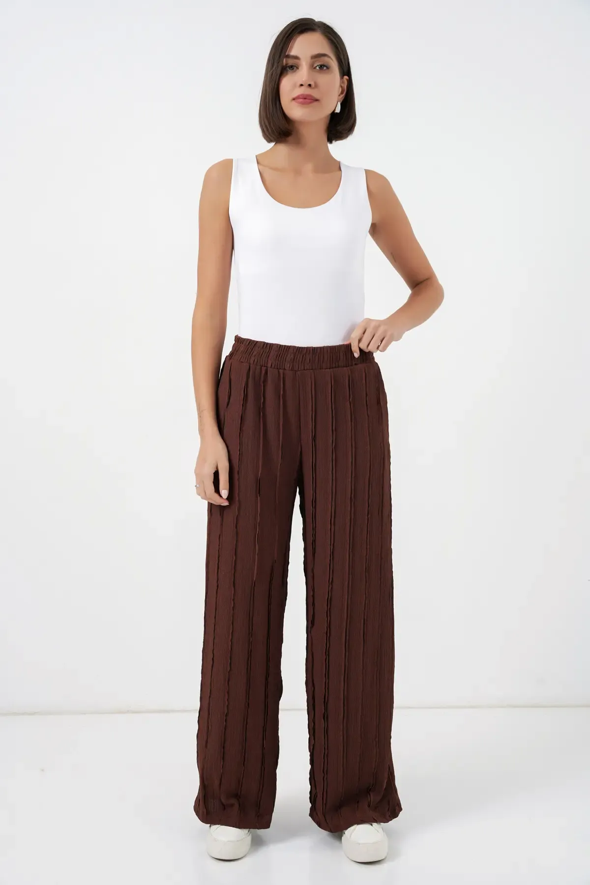 Kadın Dokulu Esnek Örme Pantolon 30077 - Kahverengi