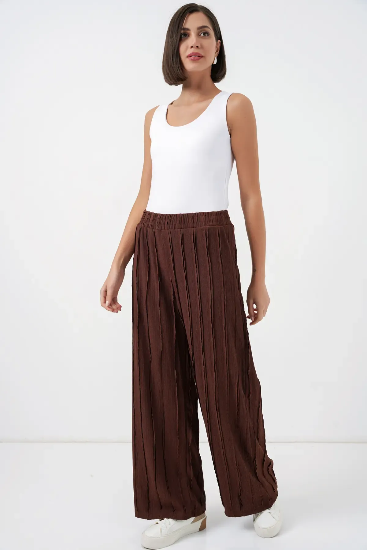 Kadın Dokulu Esnek Örme Pantolon 30077 - Kahverengi