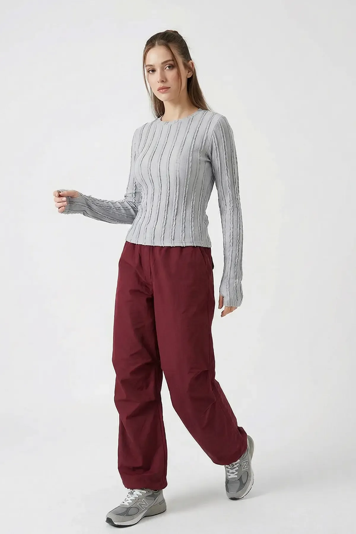 Kadın Dokulu Örme Bluz 980 - Gri