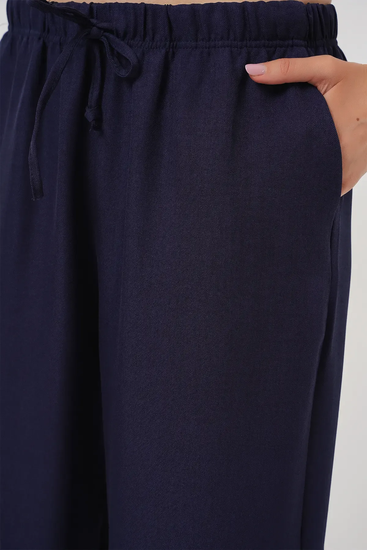 Kadın Geniş Paça Keten Pantolon 6735 - Lacivert