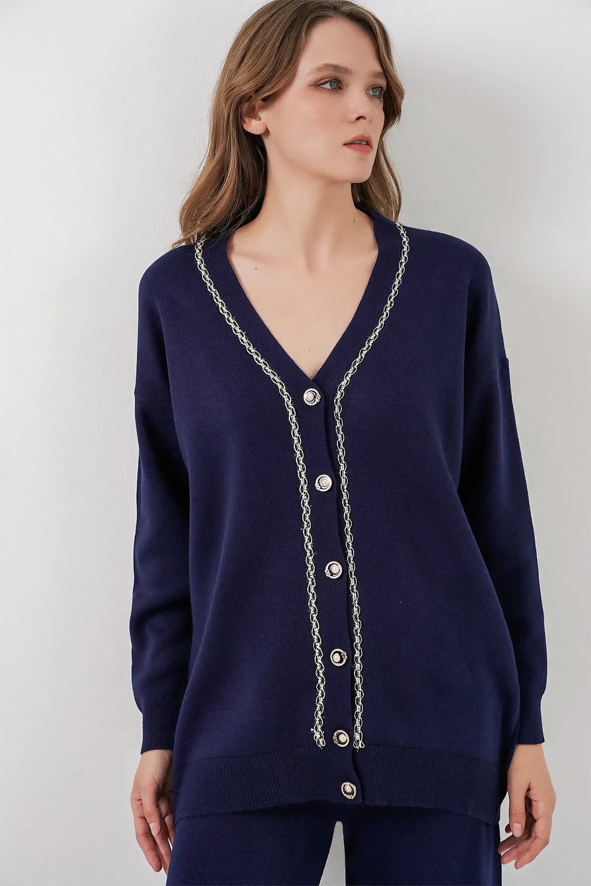 Kadın Hırka Pantolon Triko İkili Takım 15956 - Lacivert