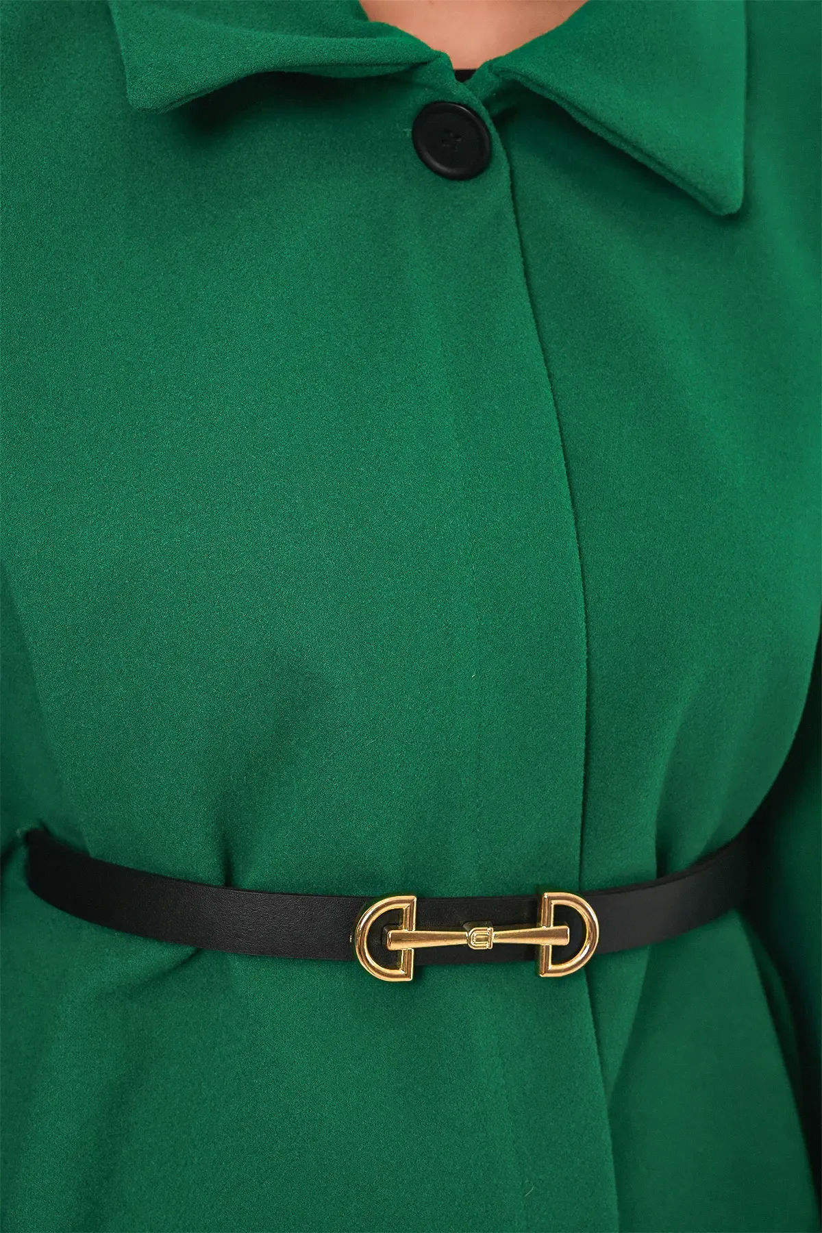 Kadın Kemerli Kaşe Panço 9170 - Koyu Yeşil