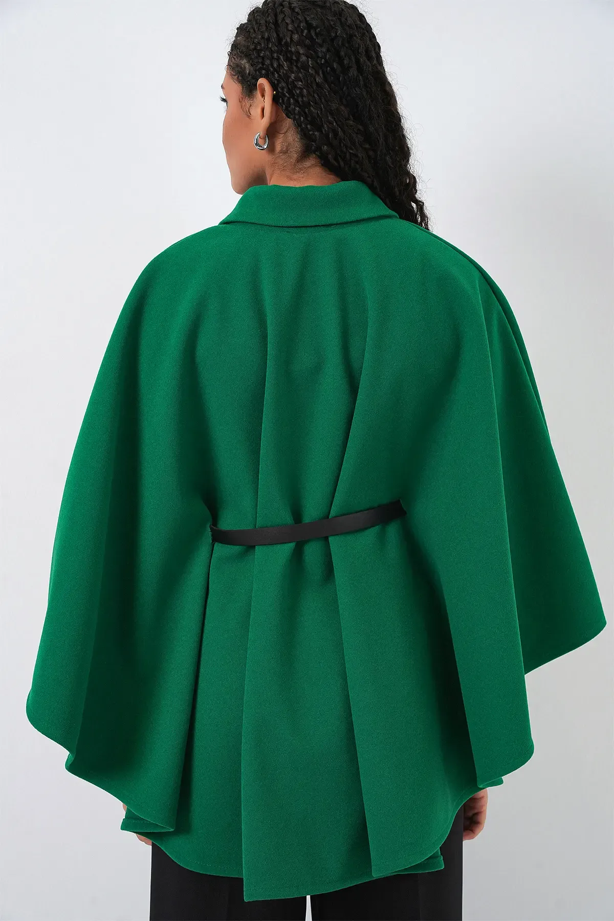 Kadın Kemerli Kaşe Panço 9170 - Koyu Yeşil