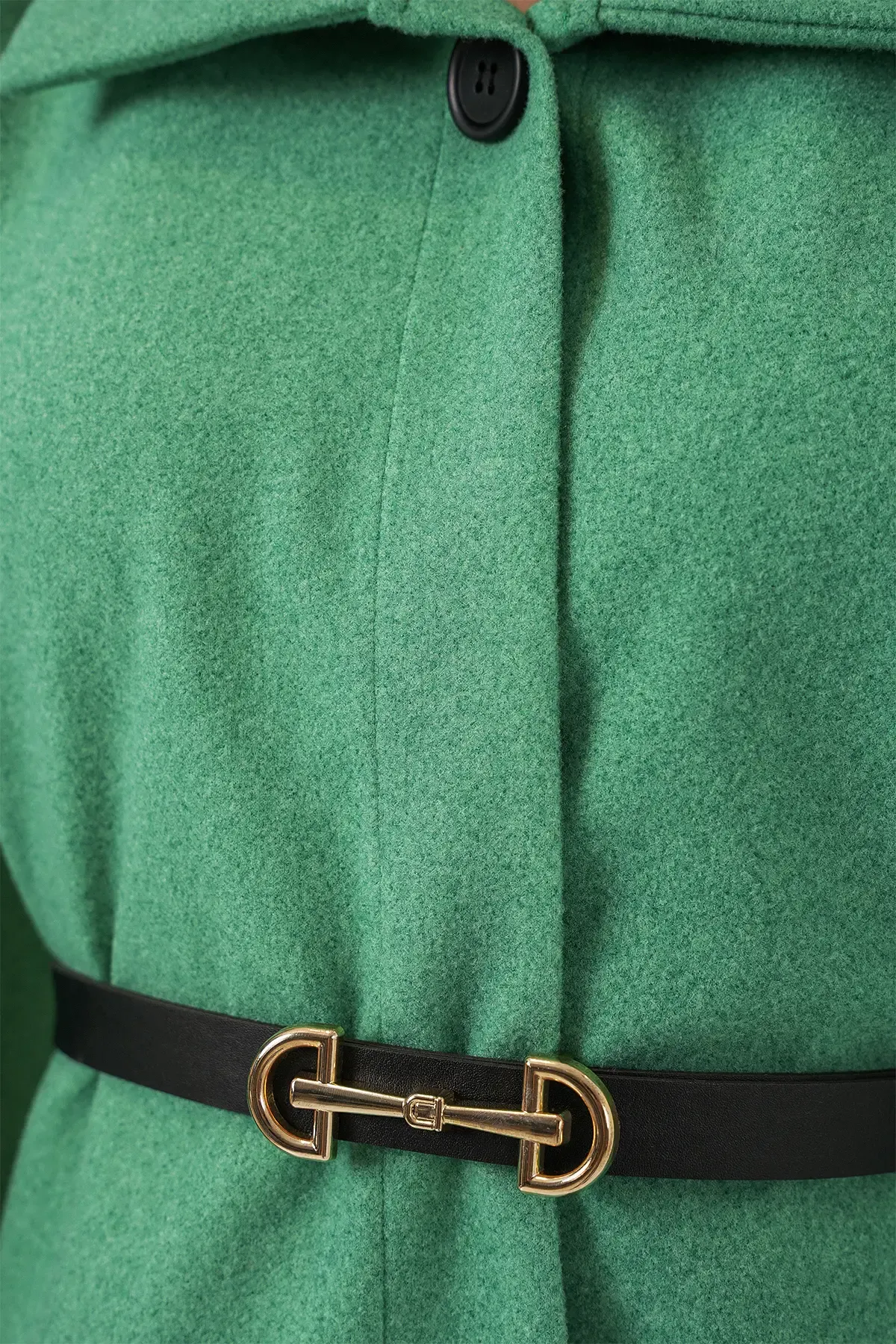 Kadın Kemerli Kaşe Panço 9170 - Yeşil