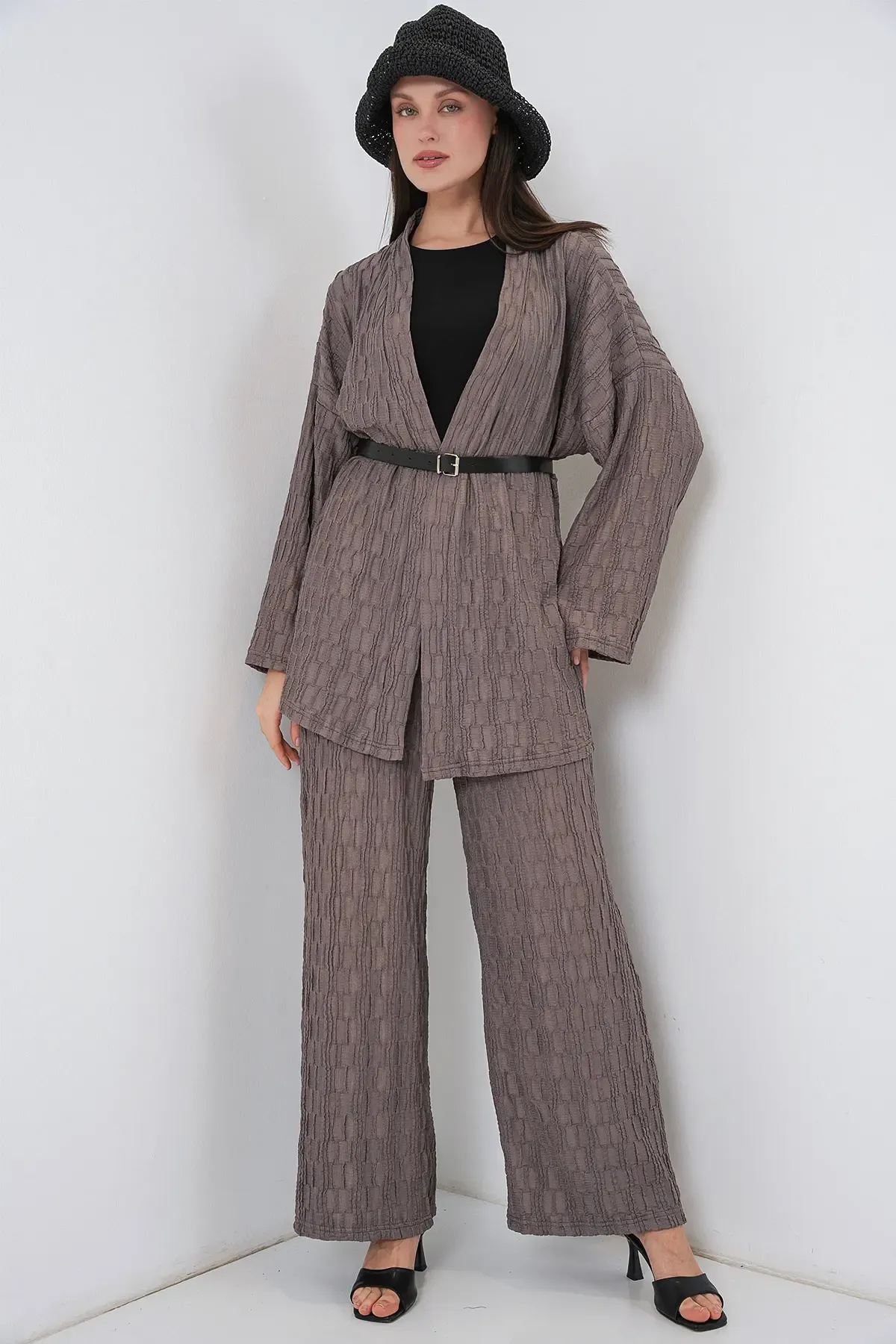 Kadın Kimono Pantolon İkili Takım 30078 - Füme