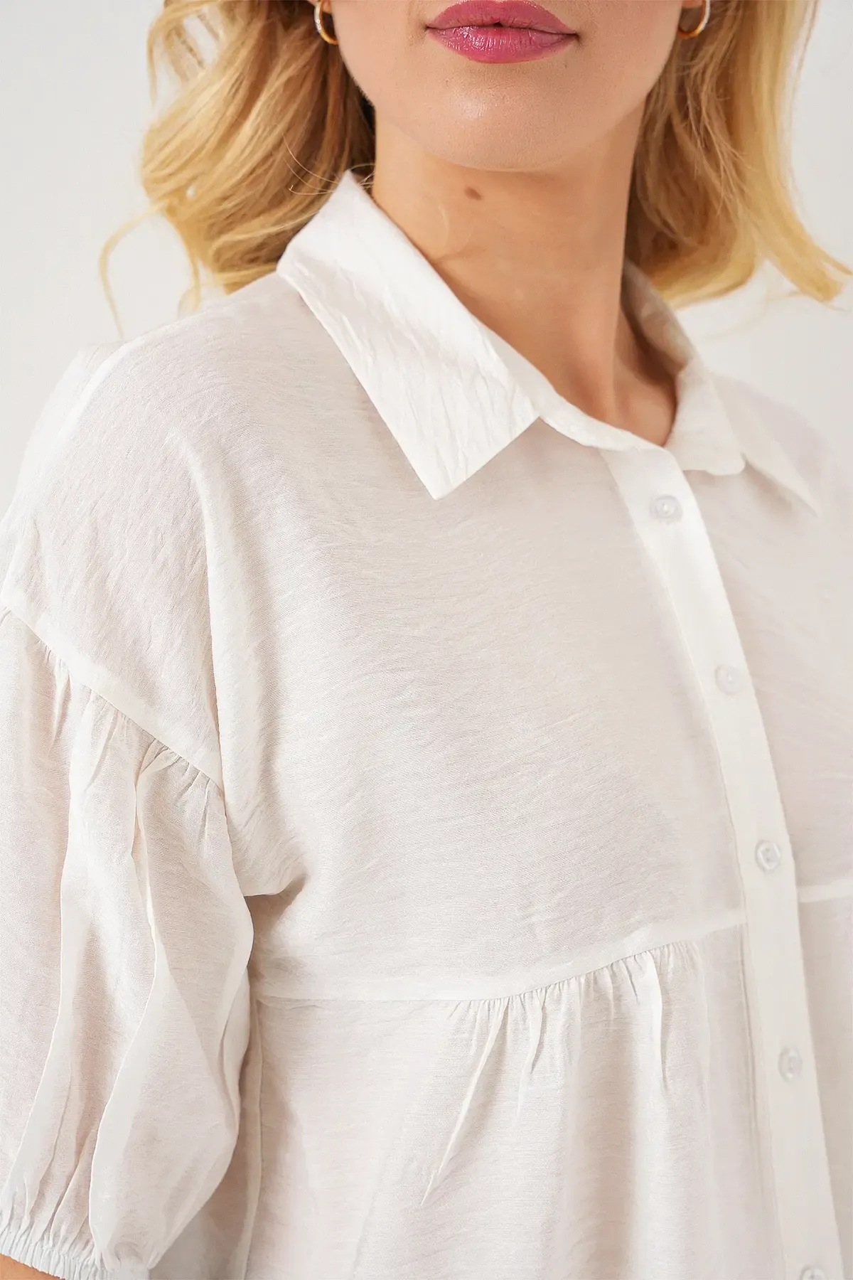 Kadın Kısa Kol Crop Gömlek 20335 - Beyaz