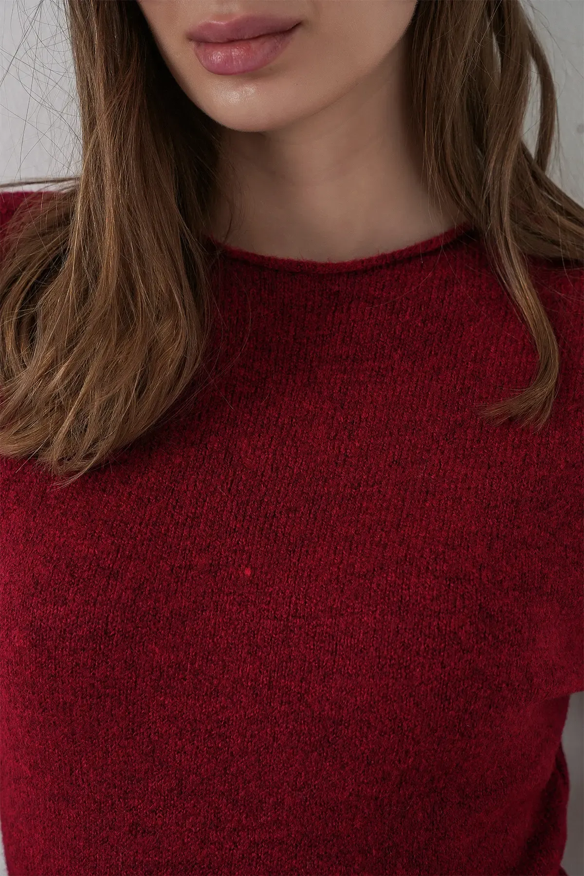 Kadın Kısa Kol Triko Elbise 15950 - Bordo