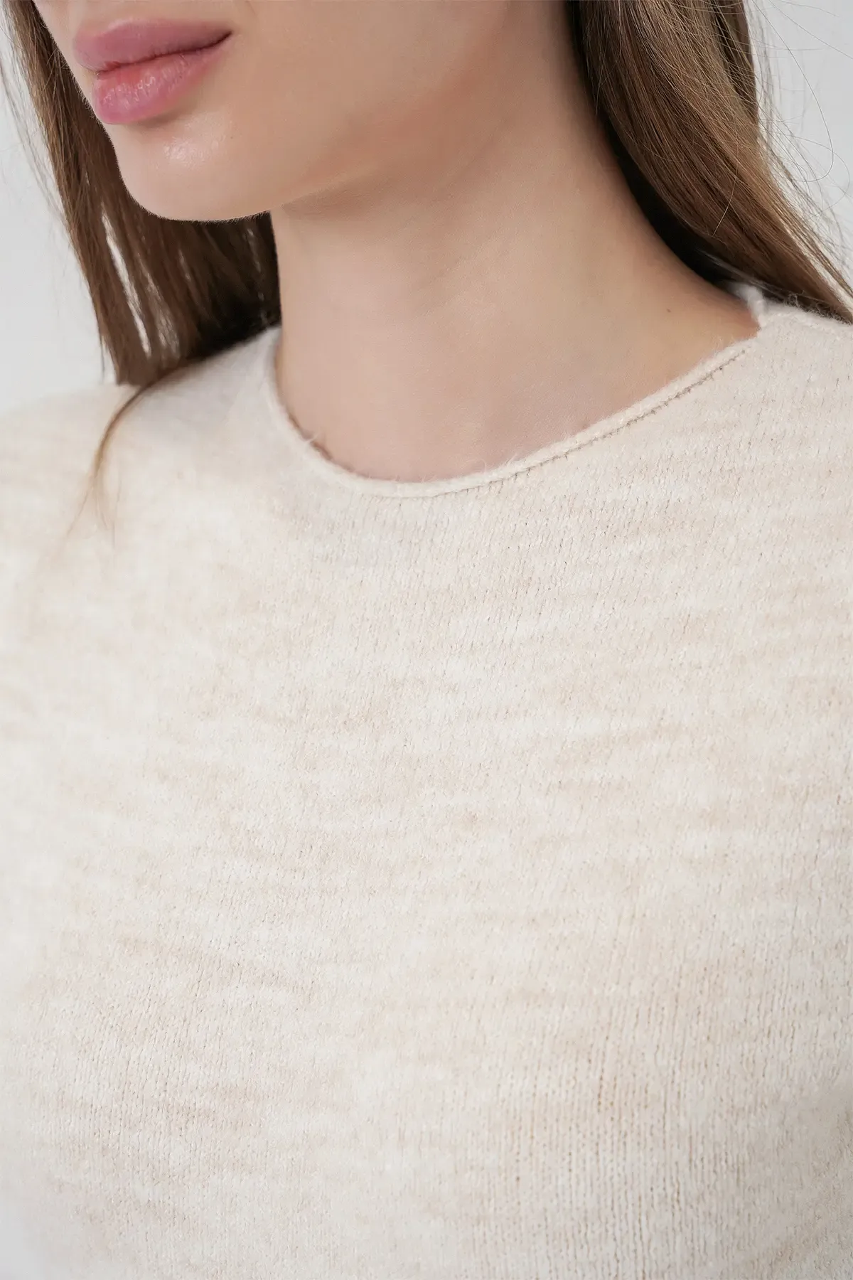 Kadın Kısa Kol Triko Elbise 15950 - Krem