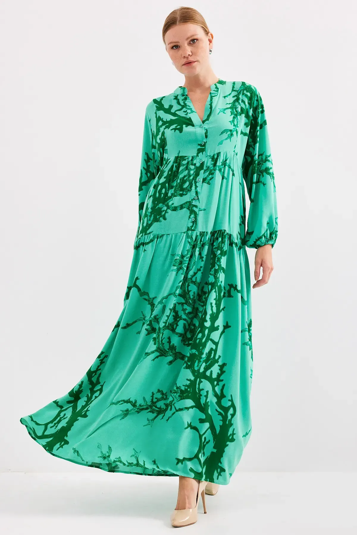 Kadın Koyu Yeşil Viskon Tesettür Elbise 2423