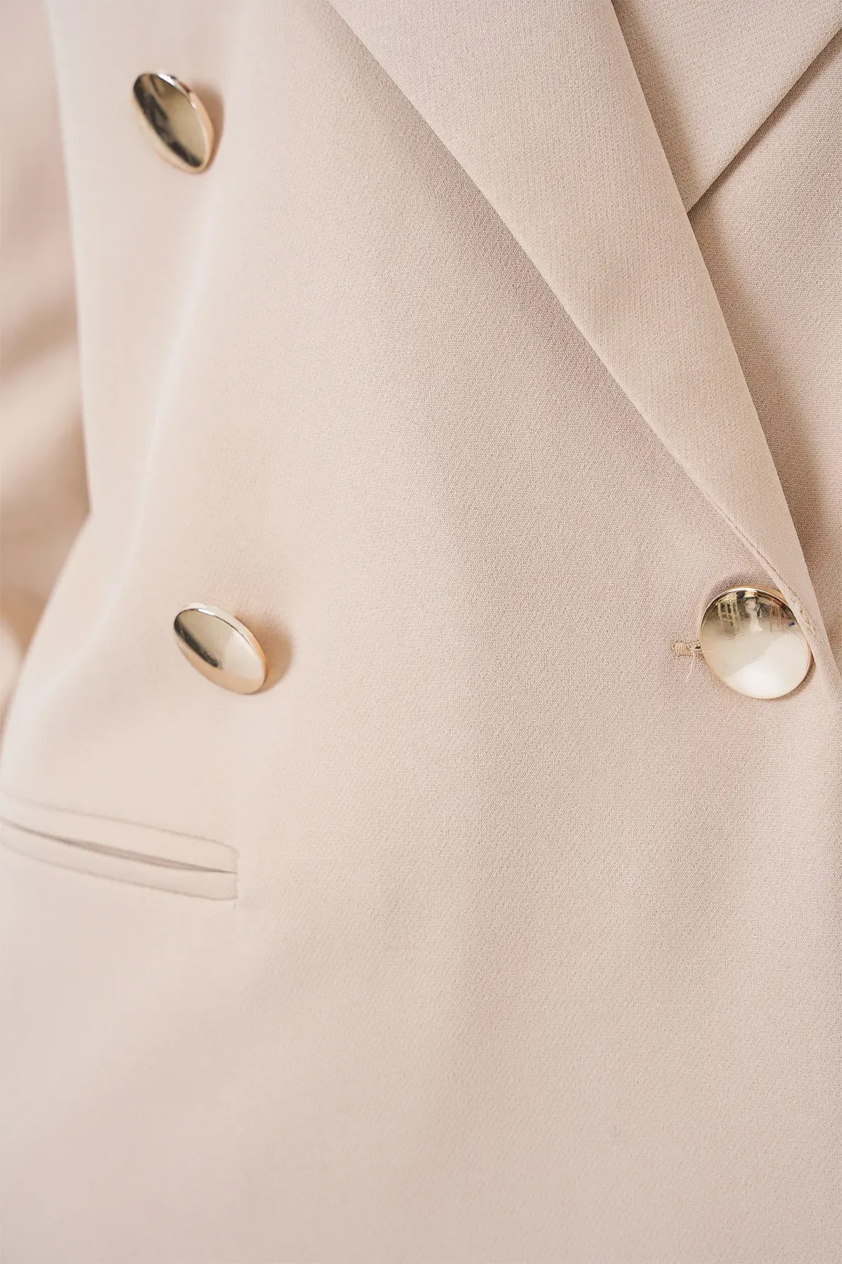 Kadın Kruvaze Yaka Blazer Ceket 0722 - Krem