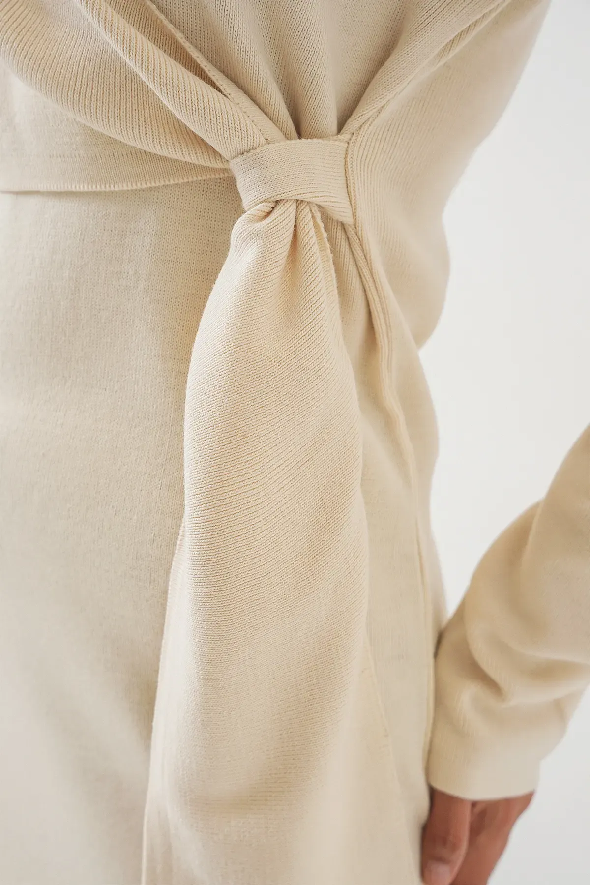 Kadın Kruvaze Yaka Triko Elbise 15928 - Ekru