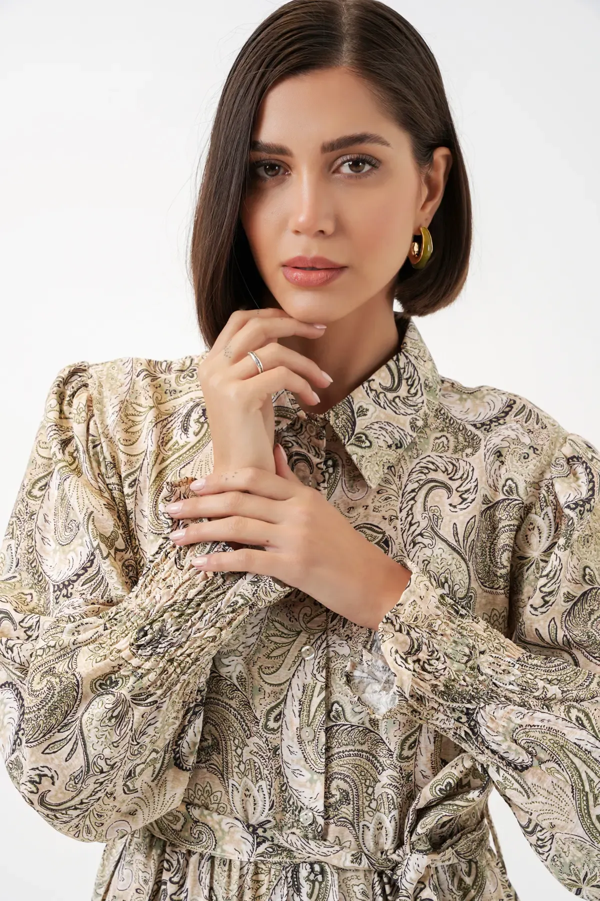 Kadın Kuşaklı Tesettür Elbise 2589 - Bej