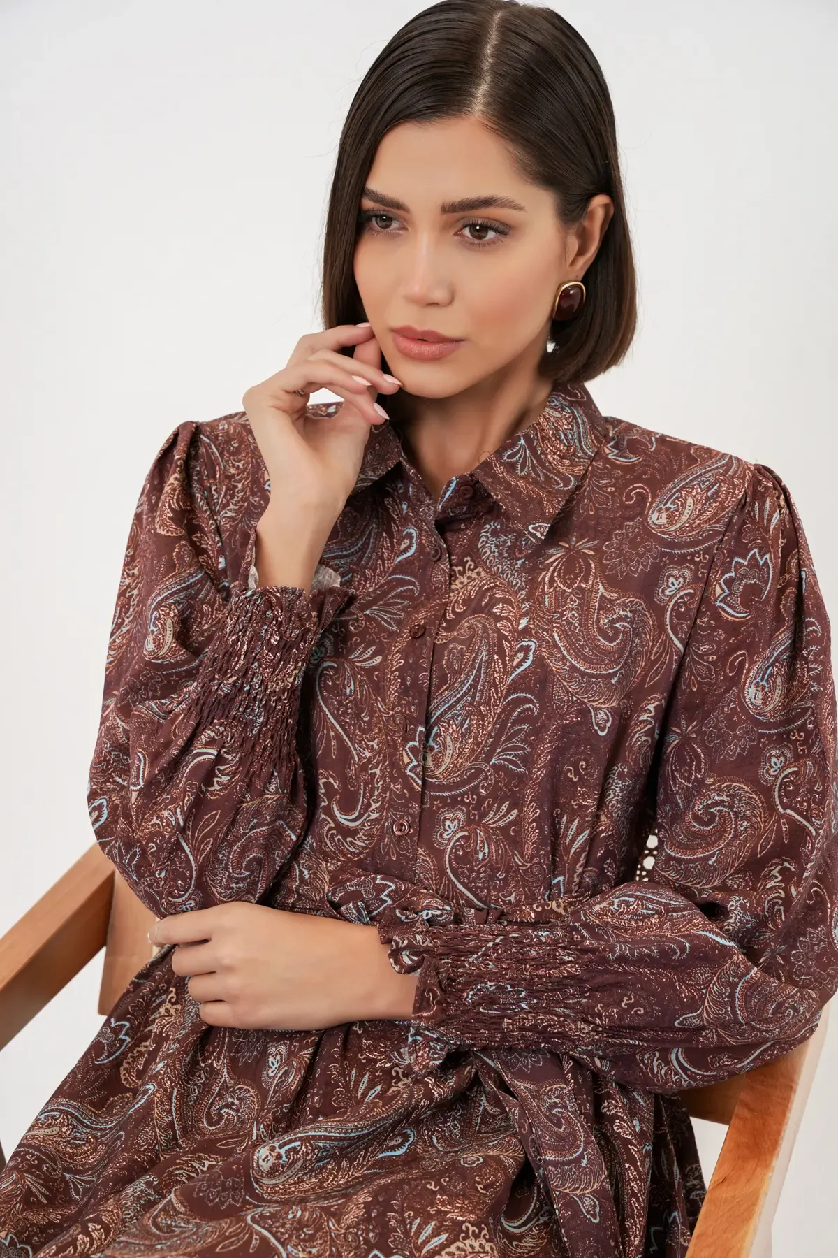 Kadın Kuşaklı Tesettür Elbise 2589 - Kahverengi