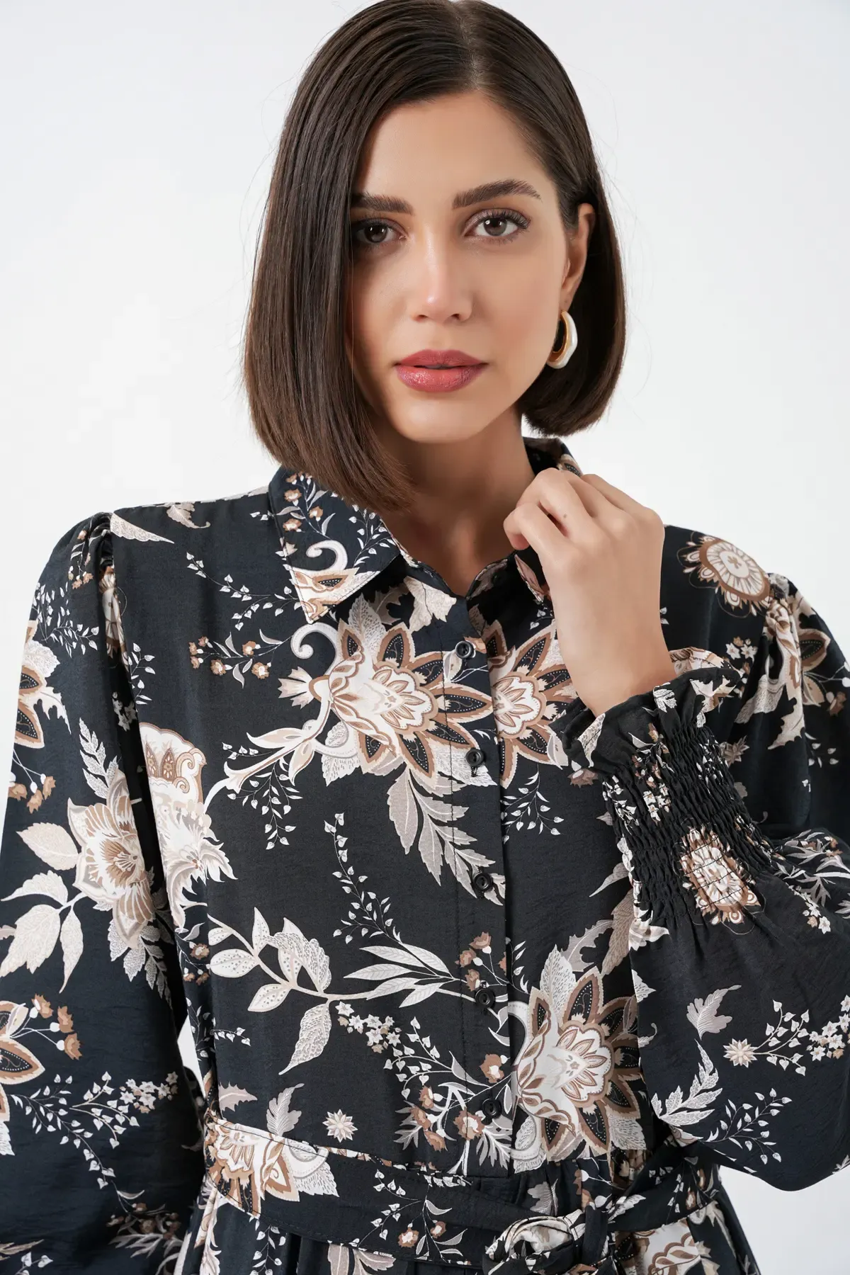 Kadın Kuşaklı Tesettür Elbise 2589 - Y.Siyah