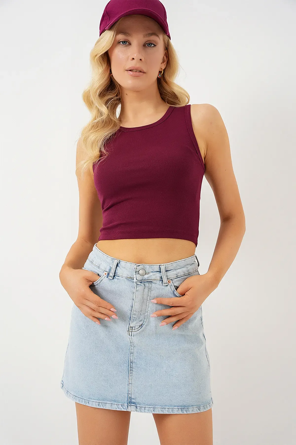 Kadın Mini Kot Etek 8049 - Mavi