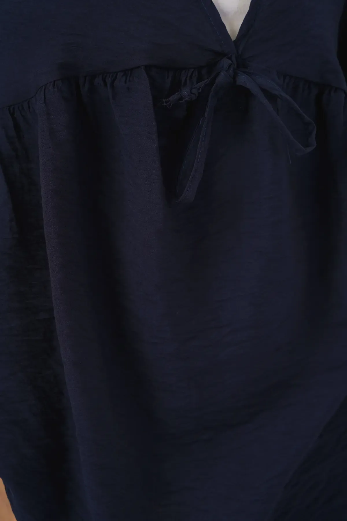 Kadın Önü Bağcıklı Kısa Kol Bluz 962 - Lacivert