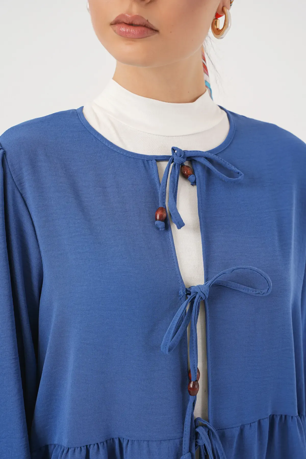 Kadın Önü Bağcıklı Tunik Pantolon İkili Takım 6744 - İndigo