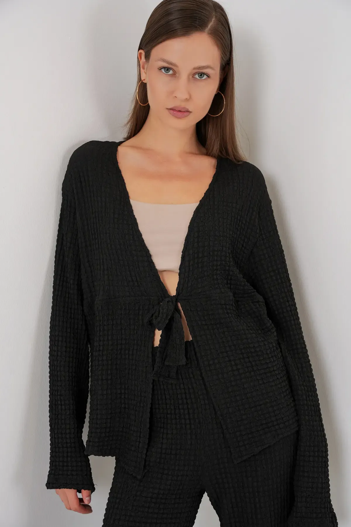 Kadın Örme Bluz Pantolon İkili Takım 30052 - Siyah