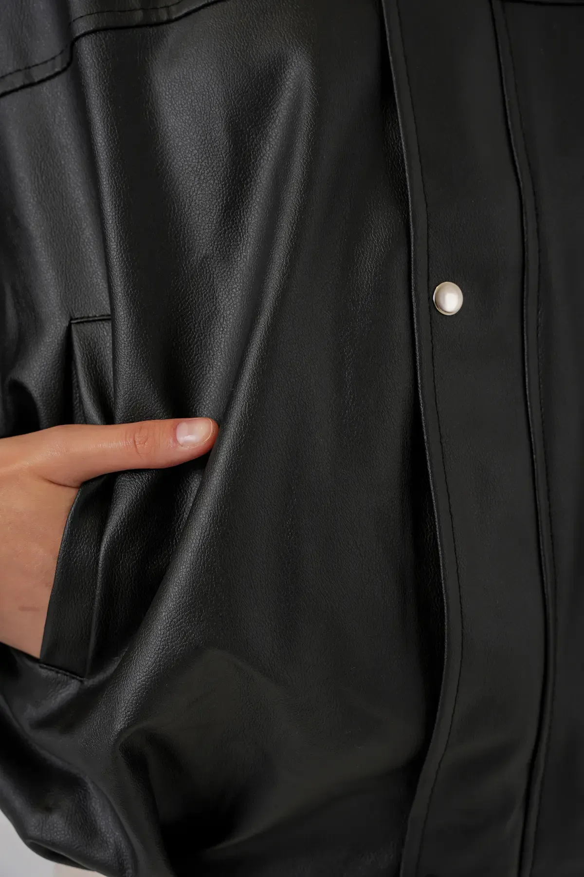 Kadın Oversize Deri Ceket 1055 - Siyah