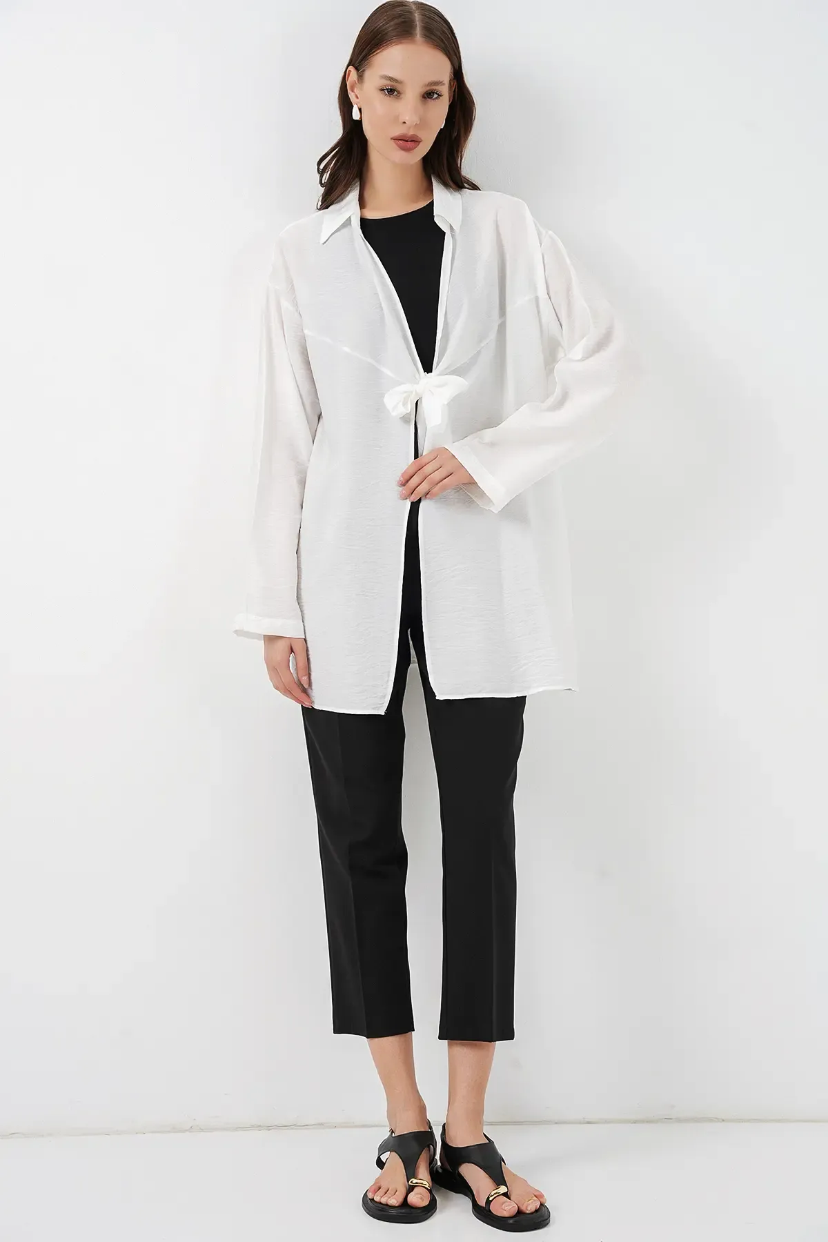 Kadın Salaş Bağcıklı Kimono 5981 - Beyaz