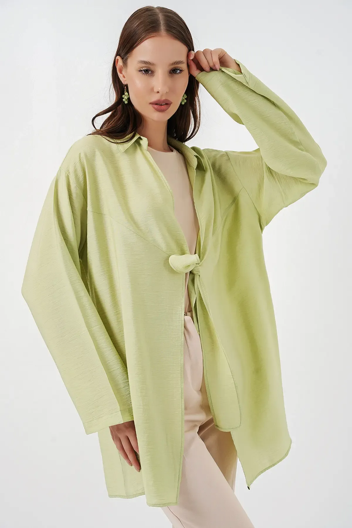 Kadın Salaş Bağcıklı Kimono 5981 - E.Yeşil