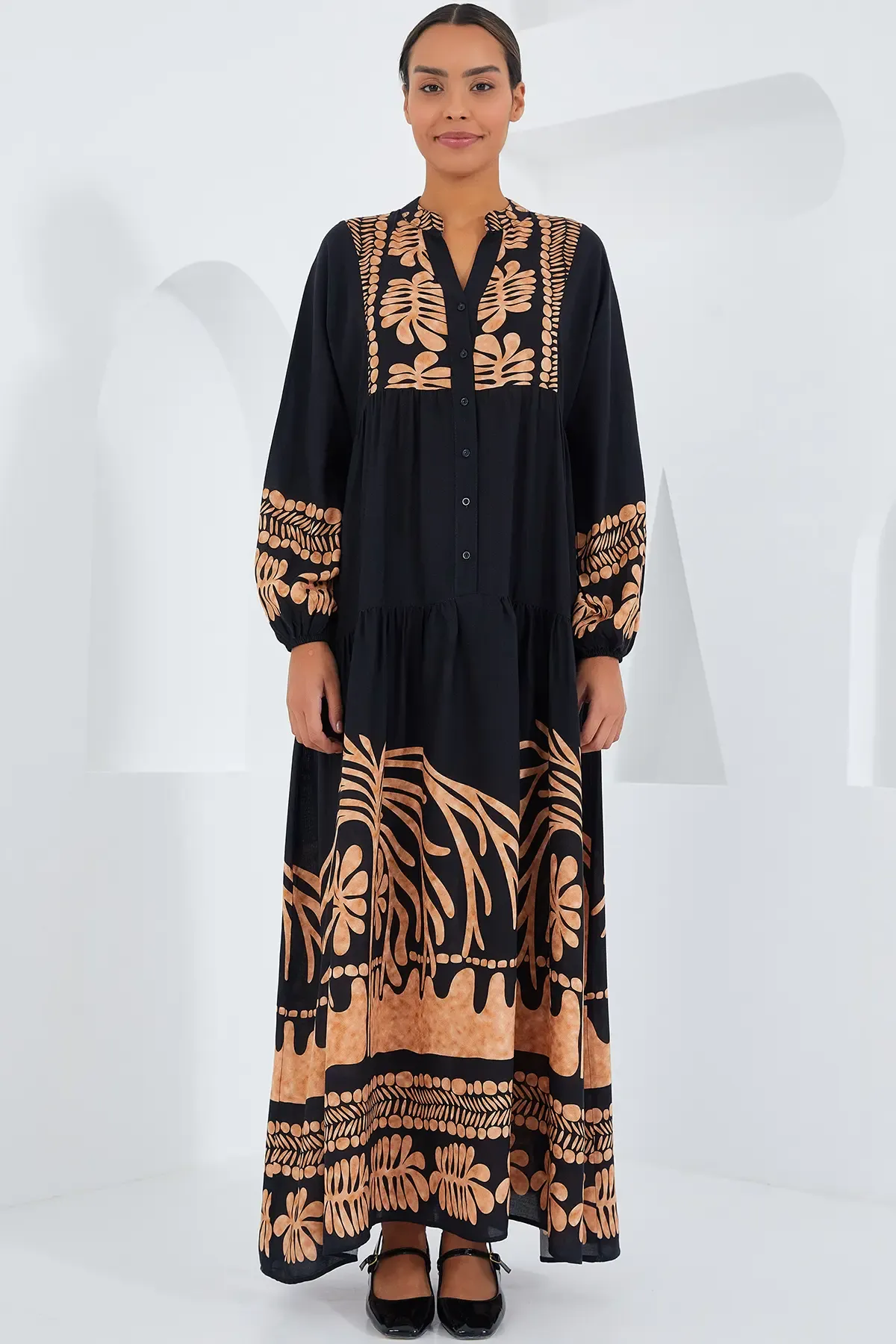 Kadın Siyah Vizon Viskon Tesettür Elbise 2423