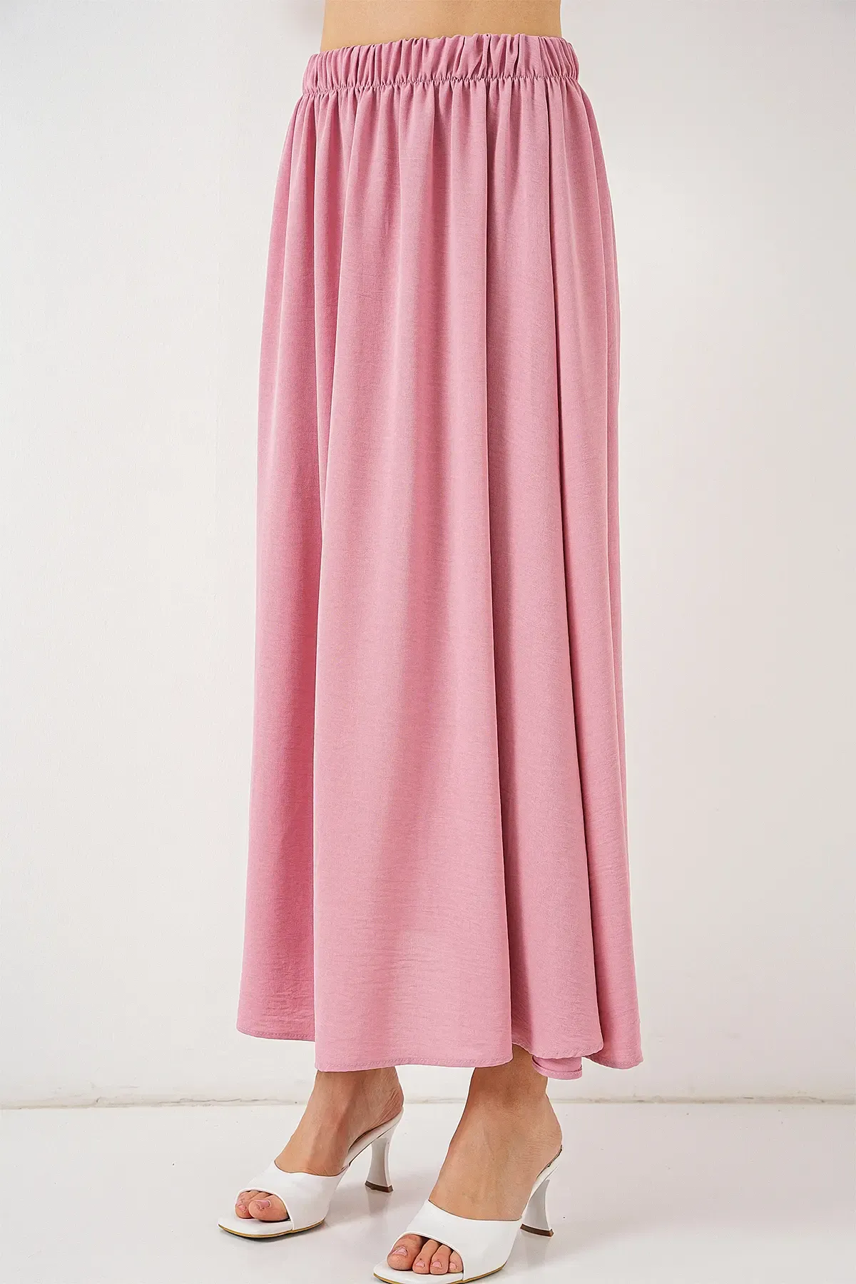 Kadın Uzun Ayrobin Etek 8050 - Pudra