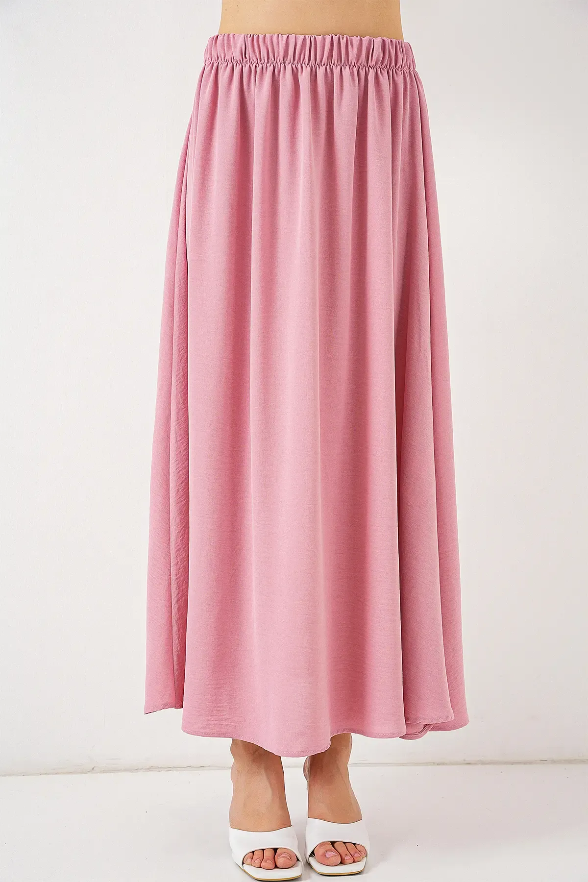 Kadın Uzun Ayrobin Etek 8050 - Pudra