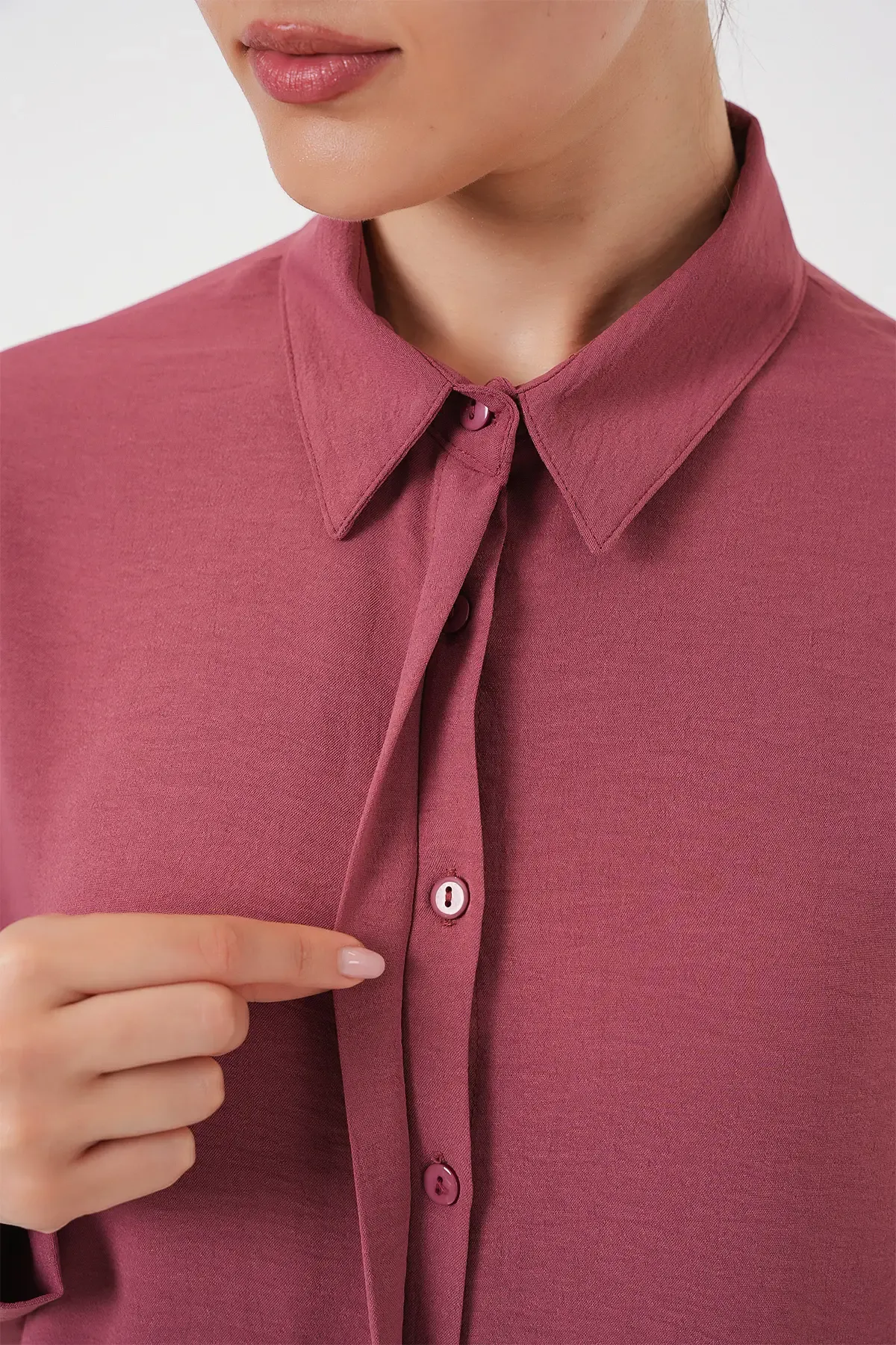 Kadın Uzun Gömlek Tunik 5945 - Gül Kurusu