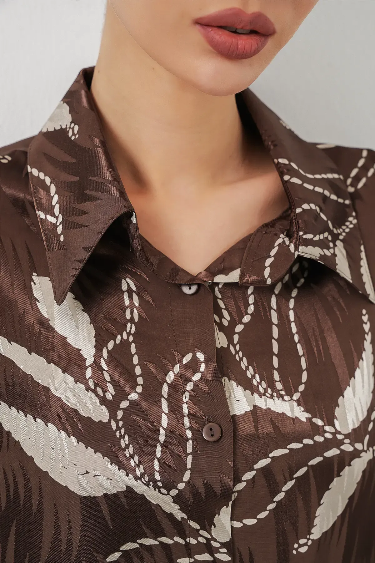 Kadın Uzun Jakalı Alt Üst İkili Takım 30089 - Kahverengi