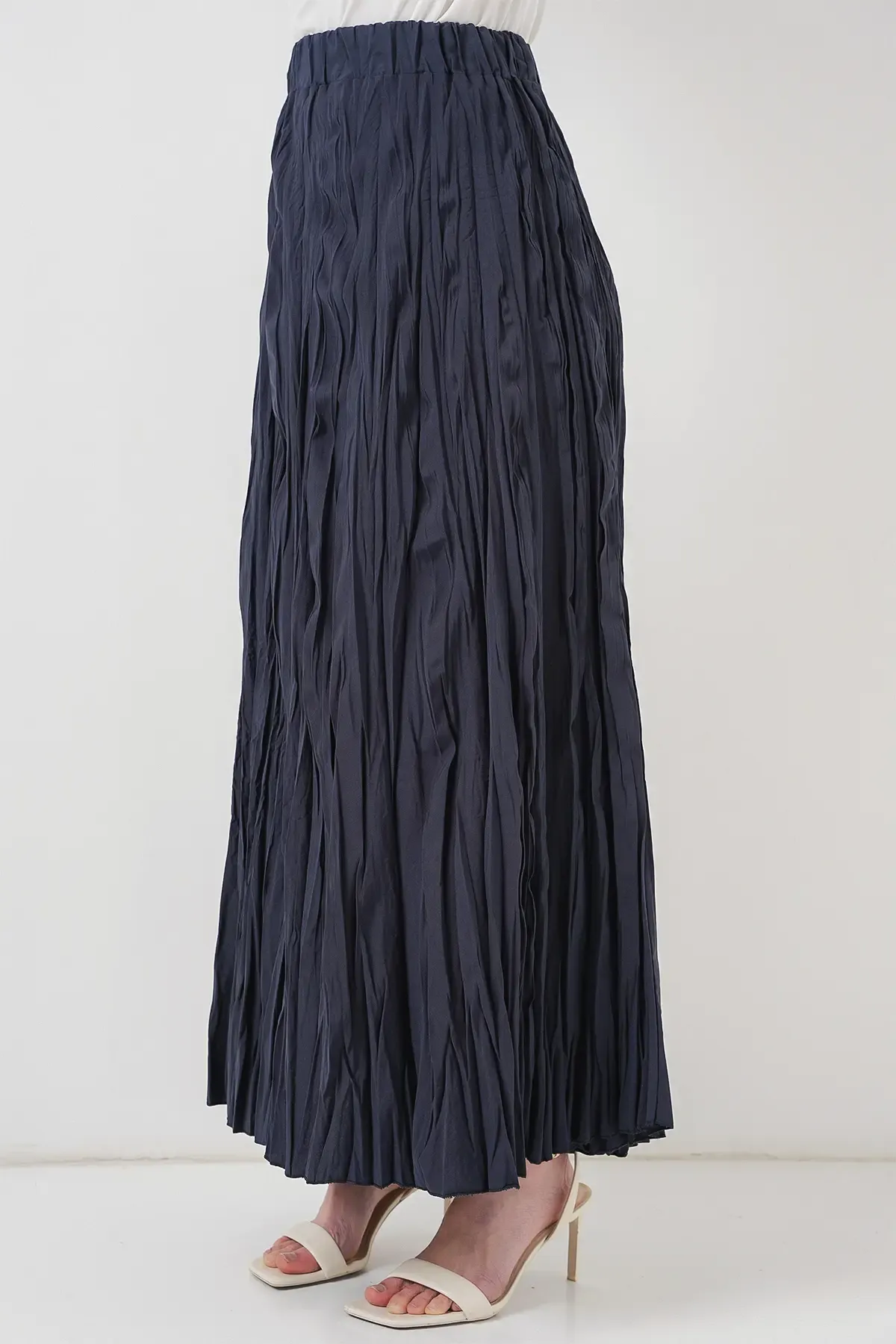 Kadın Uzun Kırışık Etek 8042 - Lacivert
