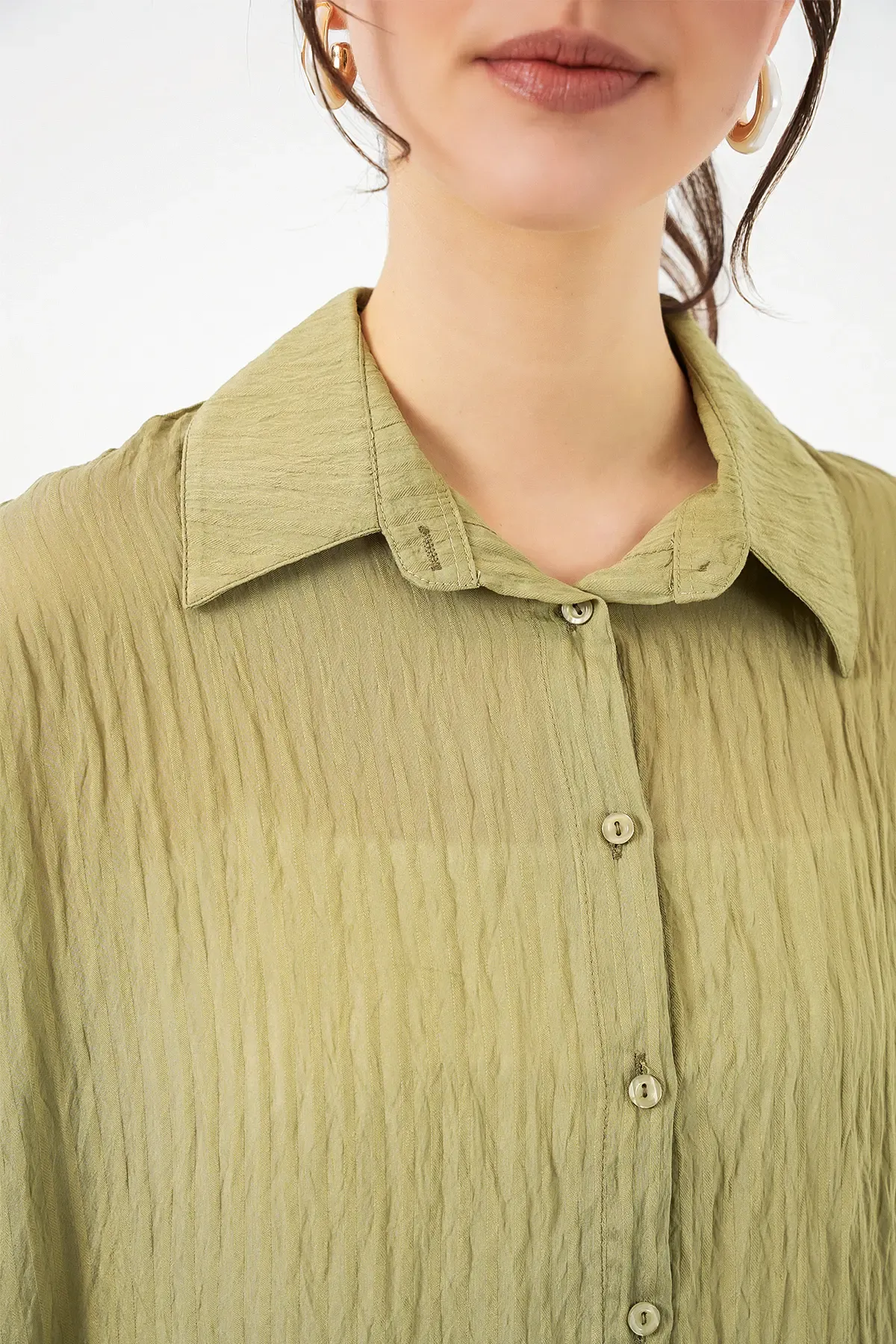 Kadın Uzun Oversize Gömlek 20320 - Çağla